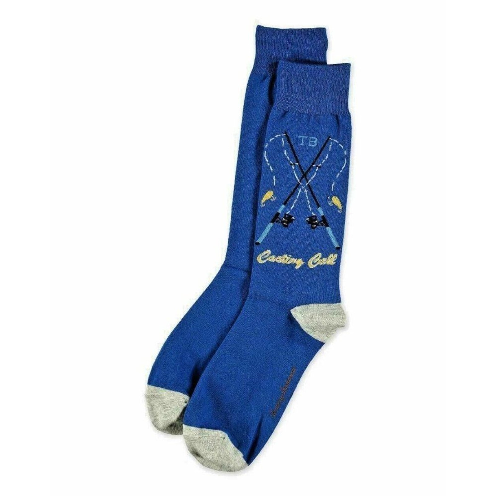 Tommy Bahama Casting Call Fishing Rod Mens Socks Sz 10-13 Blue Gray Toe Heel NEW