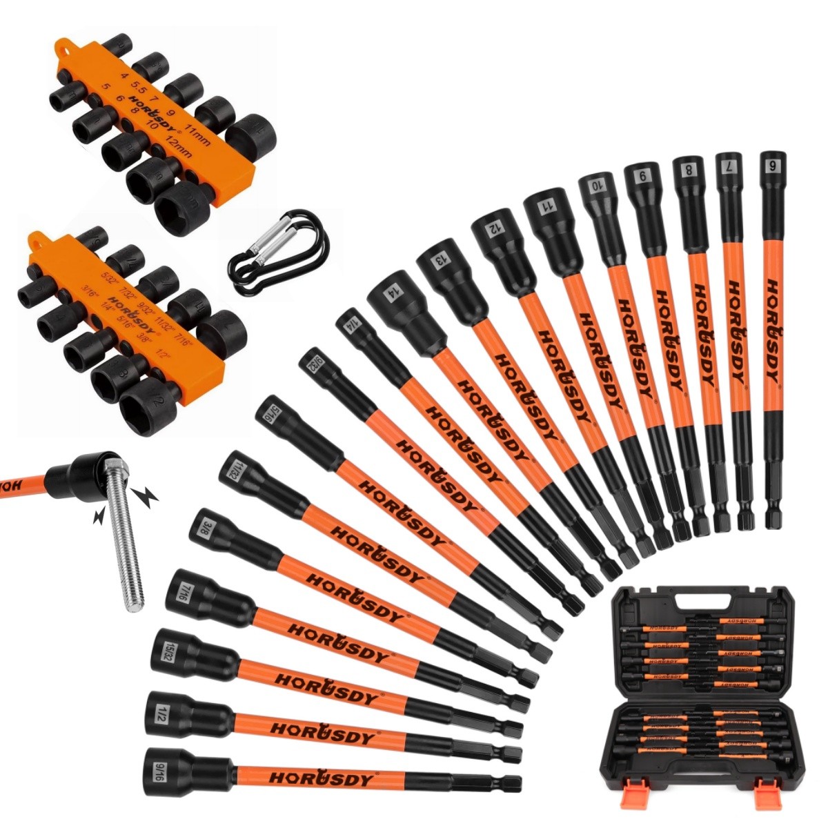 40Pcs Nut Driver Set Long & Standard SAE and Metric 1/4" Quick-Change Hex Shank