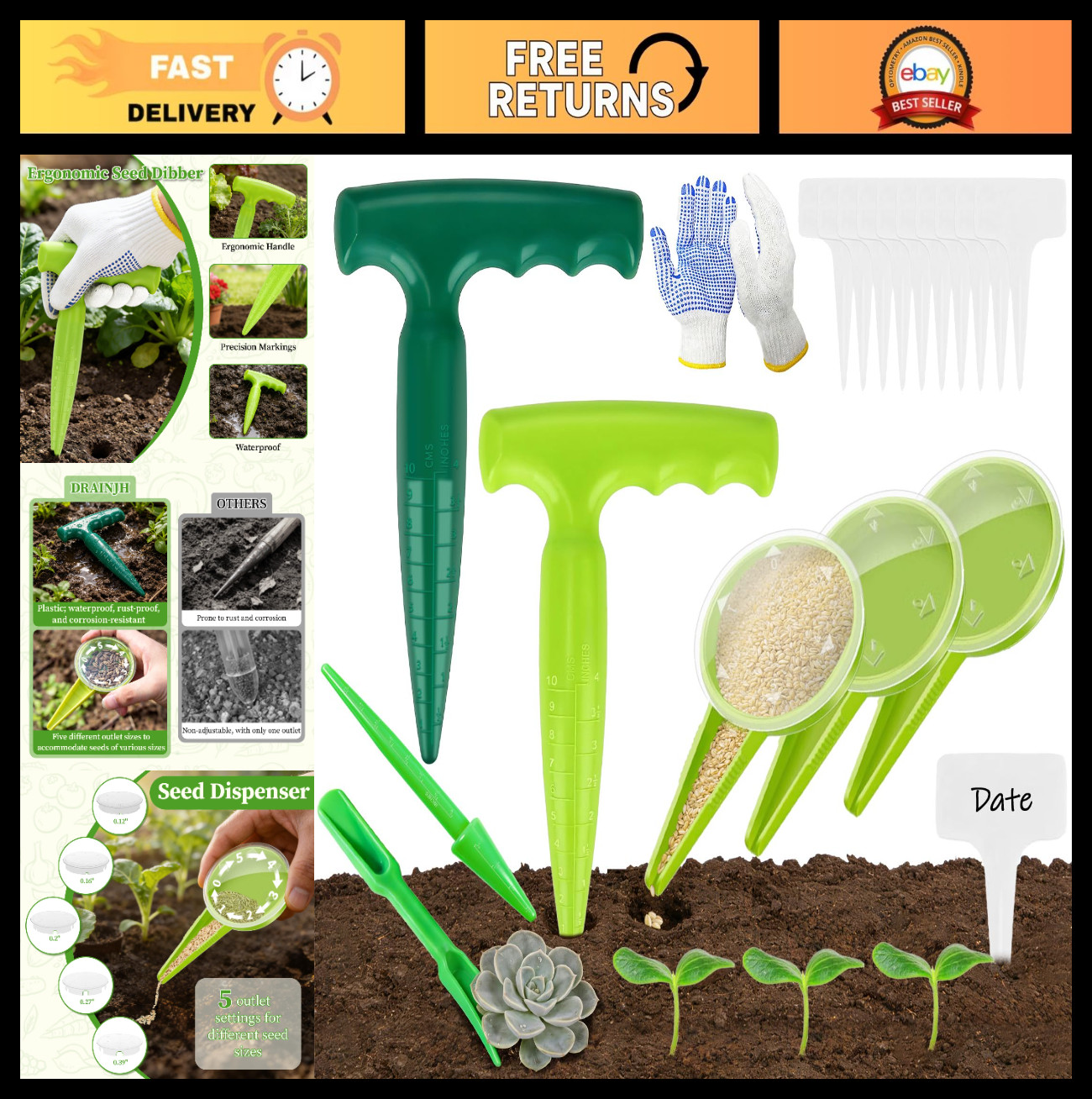 Mini Seed Spreader & Planter Tool Set, 19 Pcs Hand Seeder with Labels & Gloves