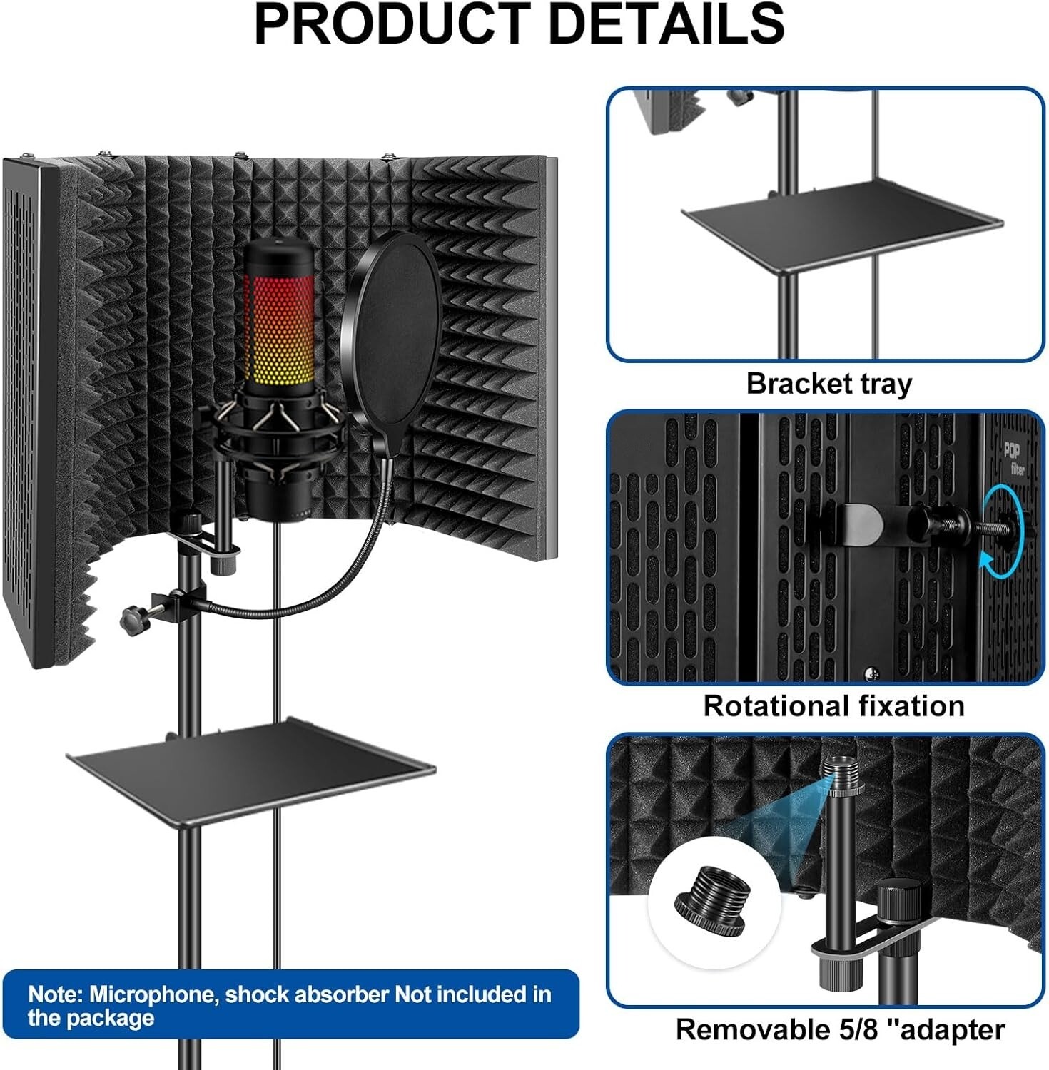 Protector De Aislamiento Para Micrófono De Estudio Con Filtro Antipop Y Trípode
