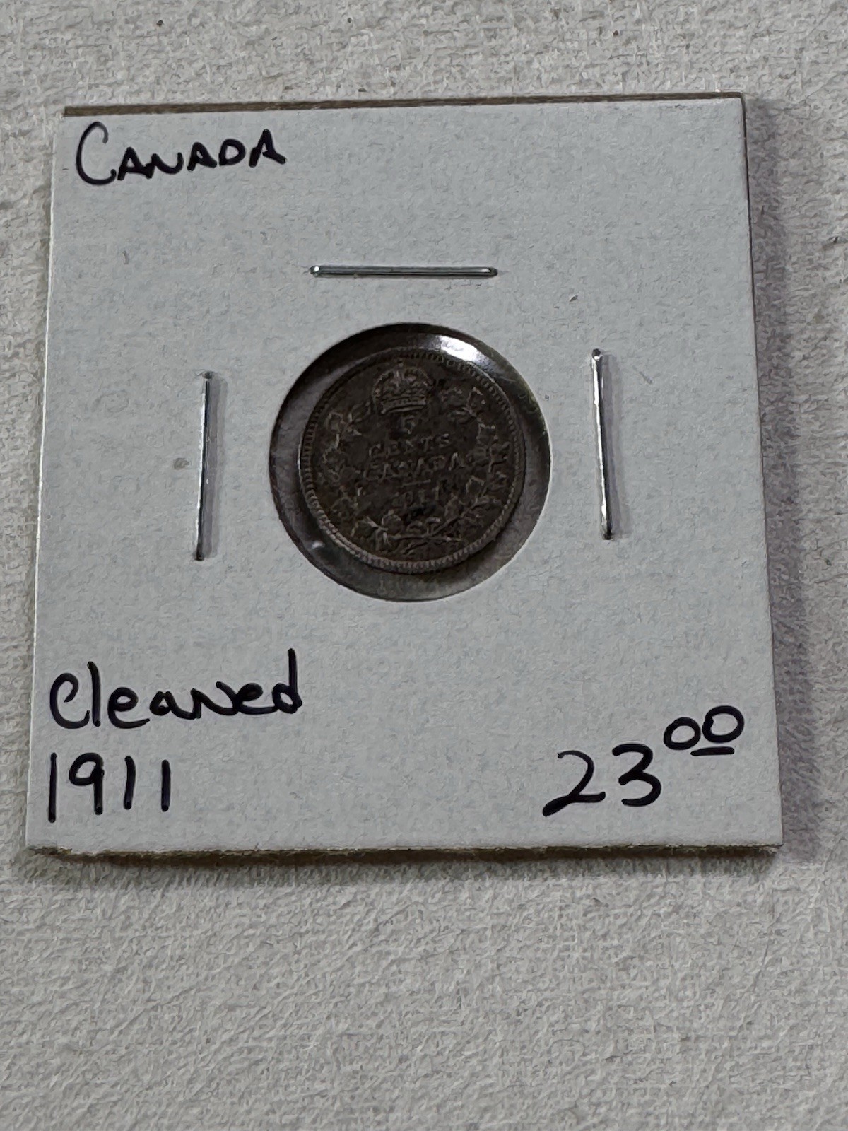 1911 Canada 5 Cents Small Silver Coin Cleaned
