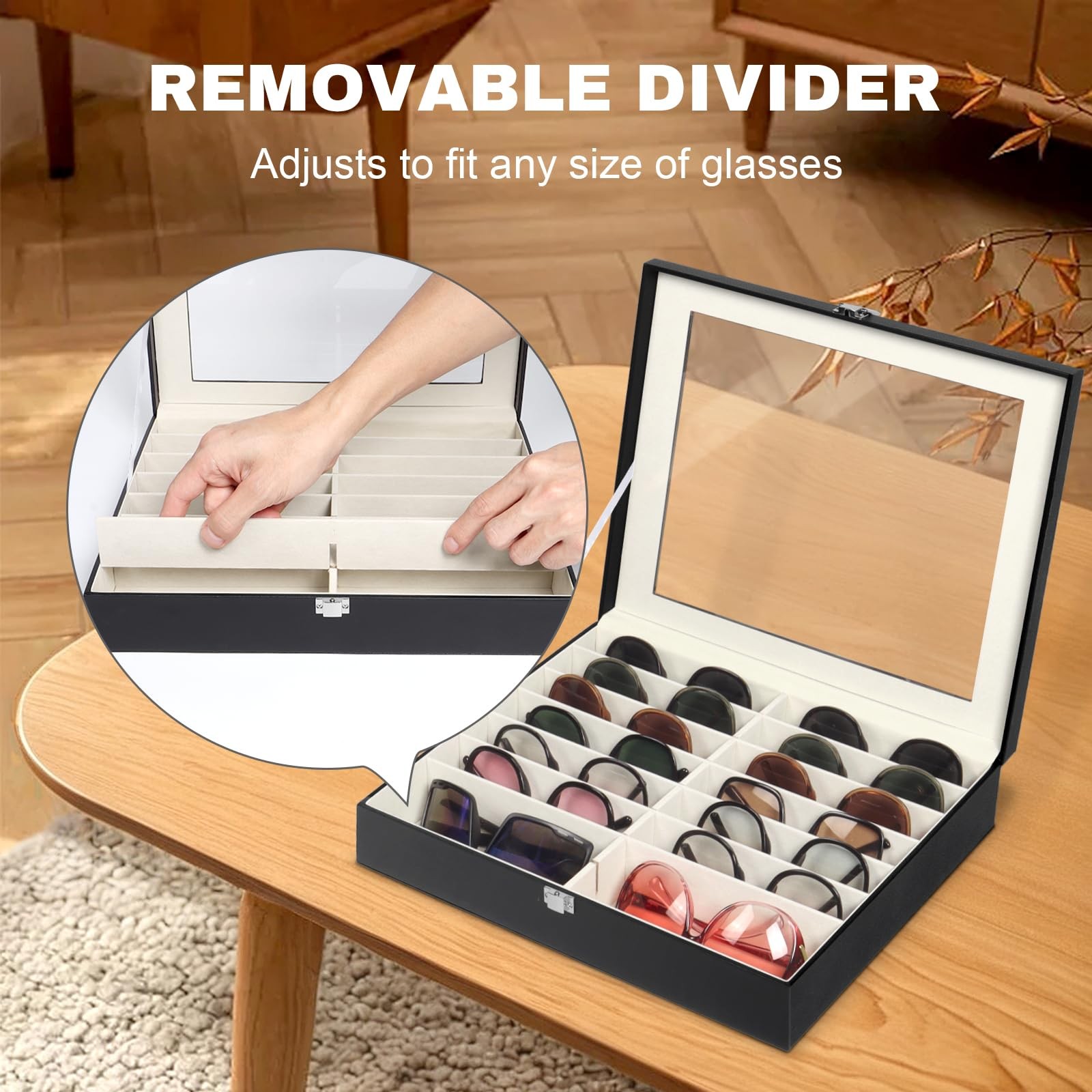 Sunglasses Organizer with 16 Adjustable Slots, Multiple Eyeglasses Display Ca...