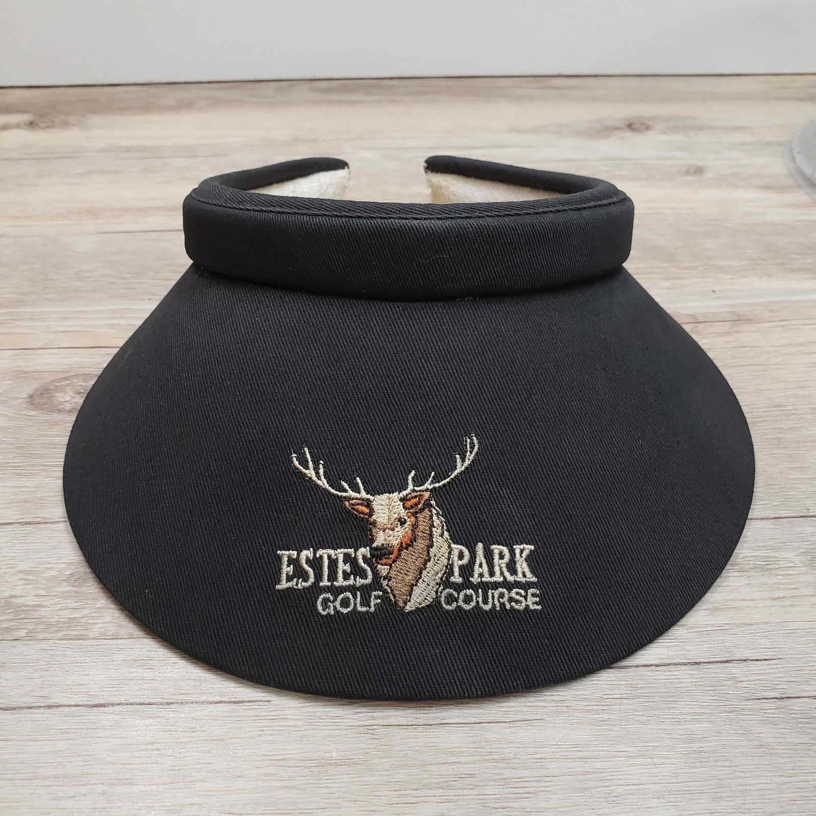 Estes Park Golf Course Visor Hat Adult Black Elk Logo Adjustable Sun Cap