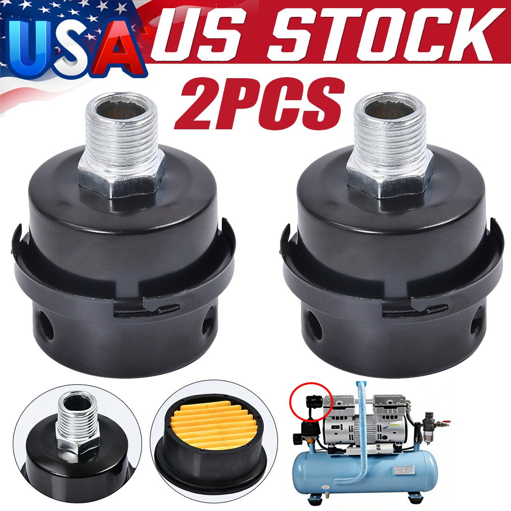 2Pack 1/2" NPT Air Compressor Silencer Filter 20mm Metal Noise Muffler Intake