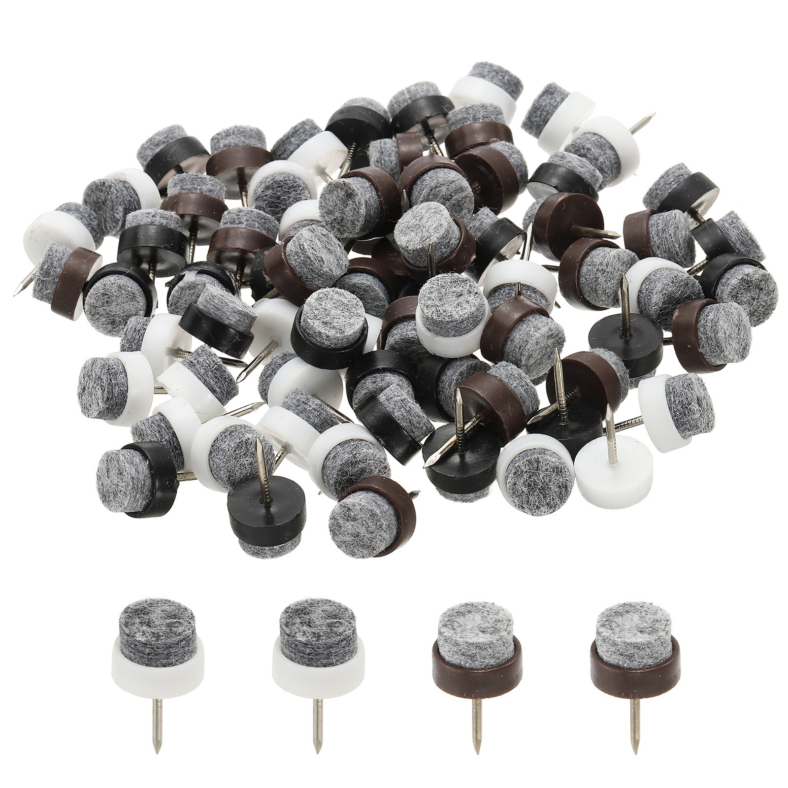 72 Pcs 14 mm Nail-on Felt Pads, Felt Furniture Sliders Pads, Black/Brown/White