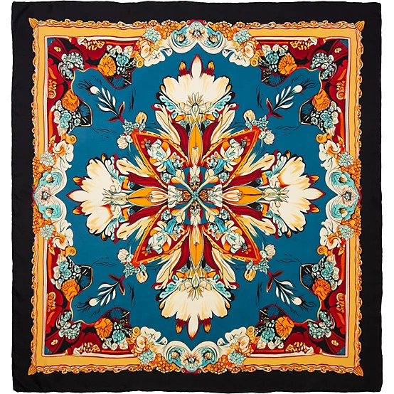 Wyoming Traders Wild Rag Steel Blue Flower Western Print 100% Silk Scarf - 34.5"
