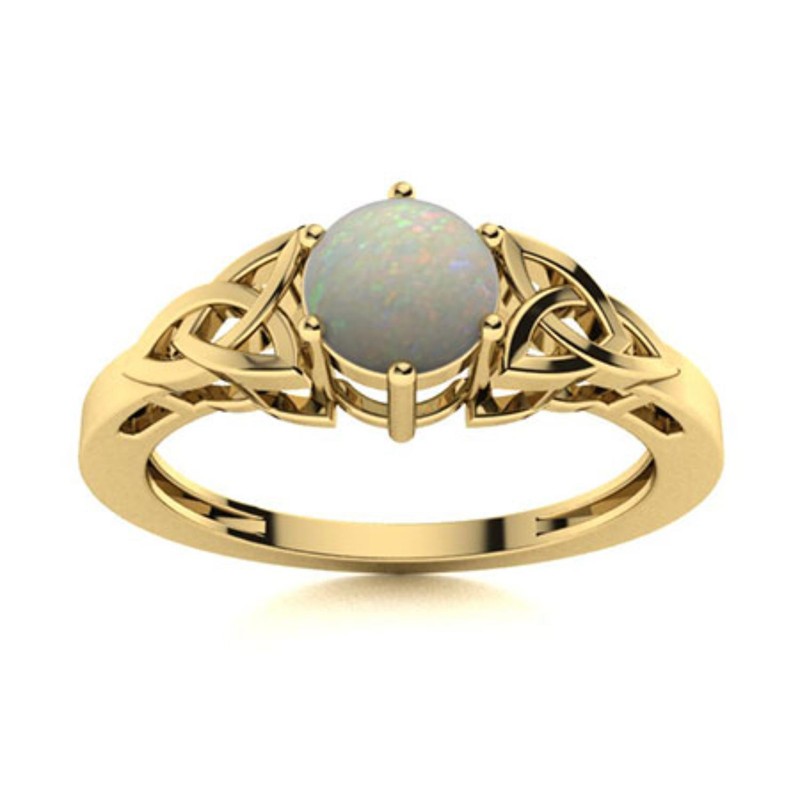 925 Sterling Silver Gold Plated Solitaire 5MM Round Opal Celtic Women Ring