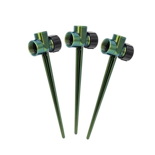 Sprinkler Stake Zinc Alloy Lawn Sprinkler Spike Base | Flow-Thru 3 Pack