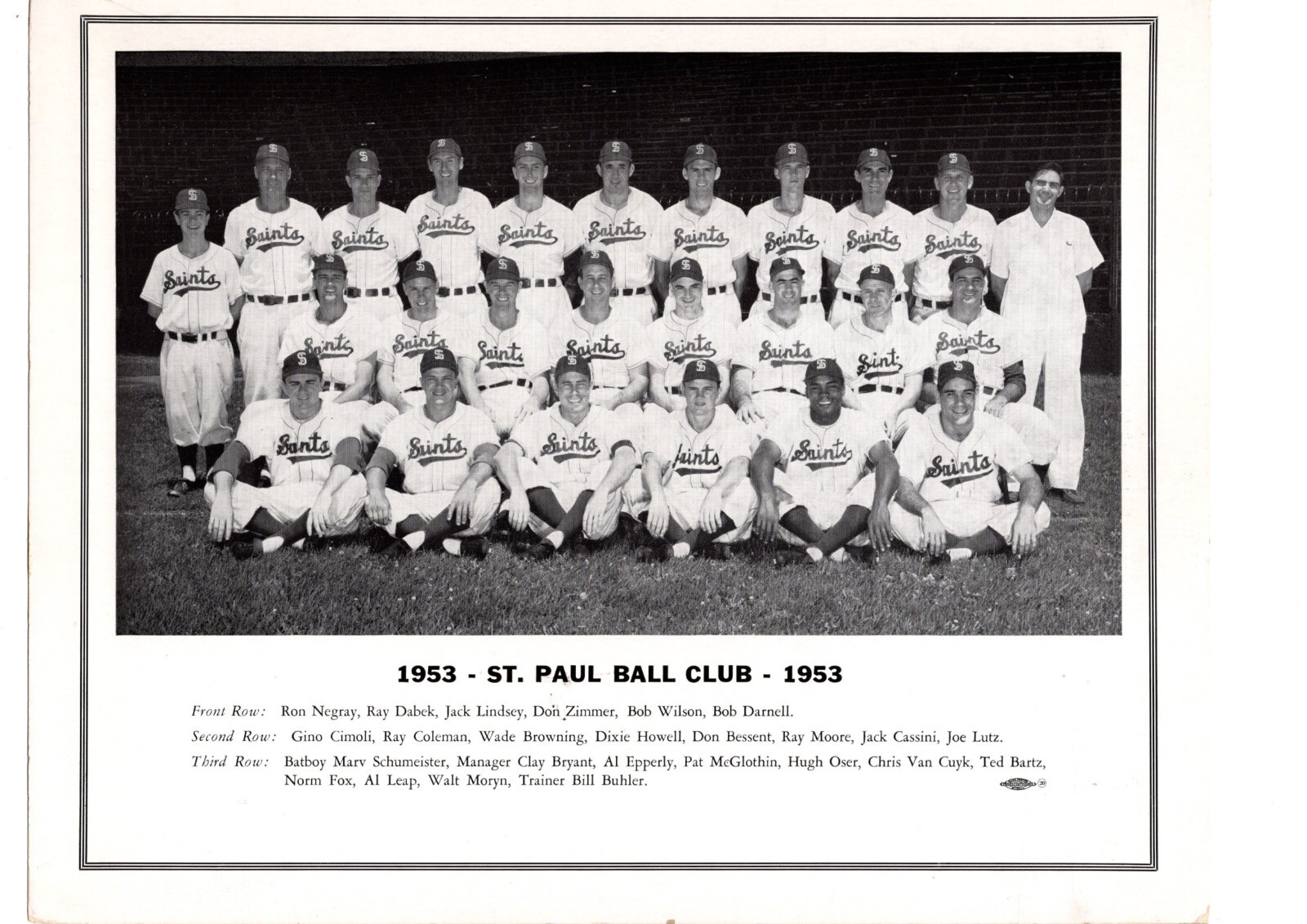 1953 ST. PAUL SAINTS 8X10 TEAM PHOTO DODGERS ZIMMER MINNEAPOLIS MINNESOTA USA