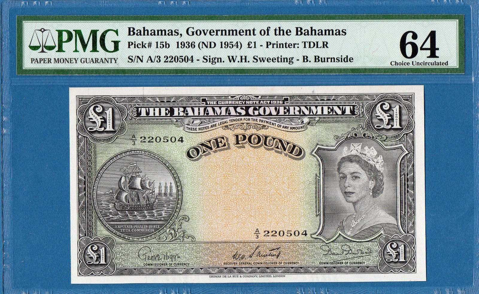 Bahamas, 1 Pound, 1936(ND 1954), UNC-PMG64, P15b