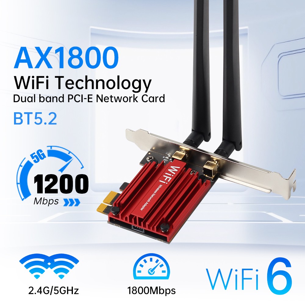 WiFi6 PCI-E Network Card AX1800 Bluetooth 5.2 Dual Band 1800Mbps Deaktop Adapter