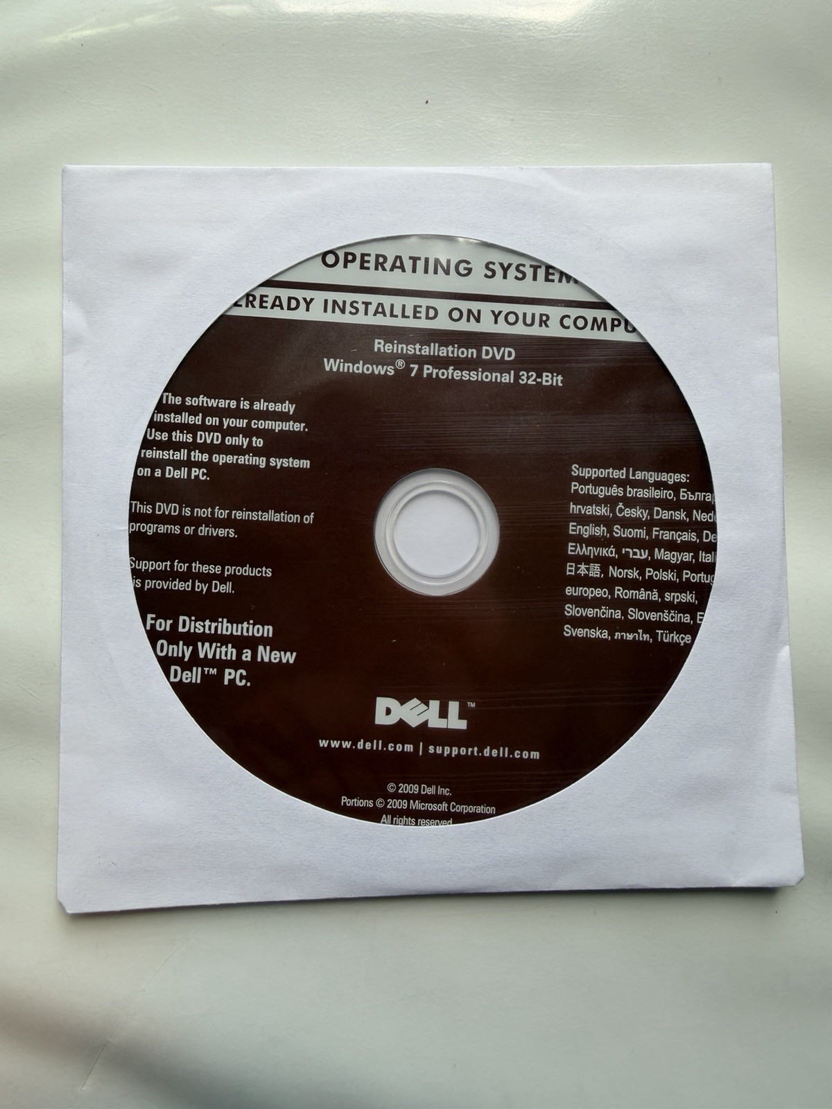 Dell Windows 7 Professional 32 Bit Reinstallation DVD Disc SEALED