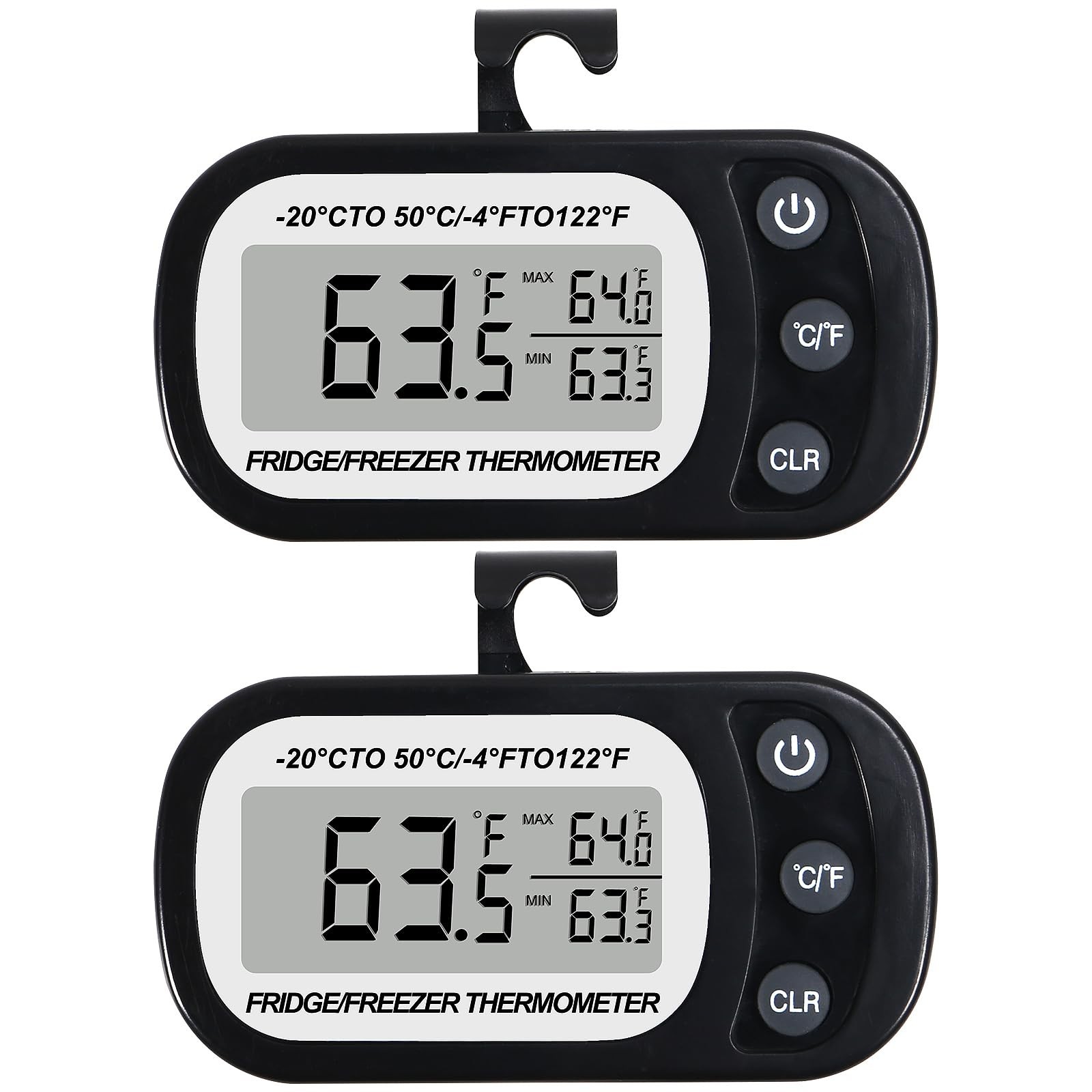 2Pcs Refrigerator Thermometer Digital Freezer Room Thermometer Large LCD Scre...