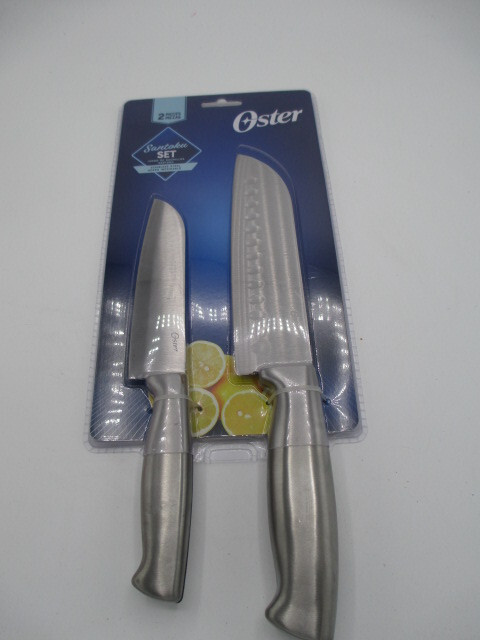 OSTER 2 Piece Santoku Knife Set Stainless Steel 5 Inch 7 Inch Ergonomic Handles
