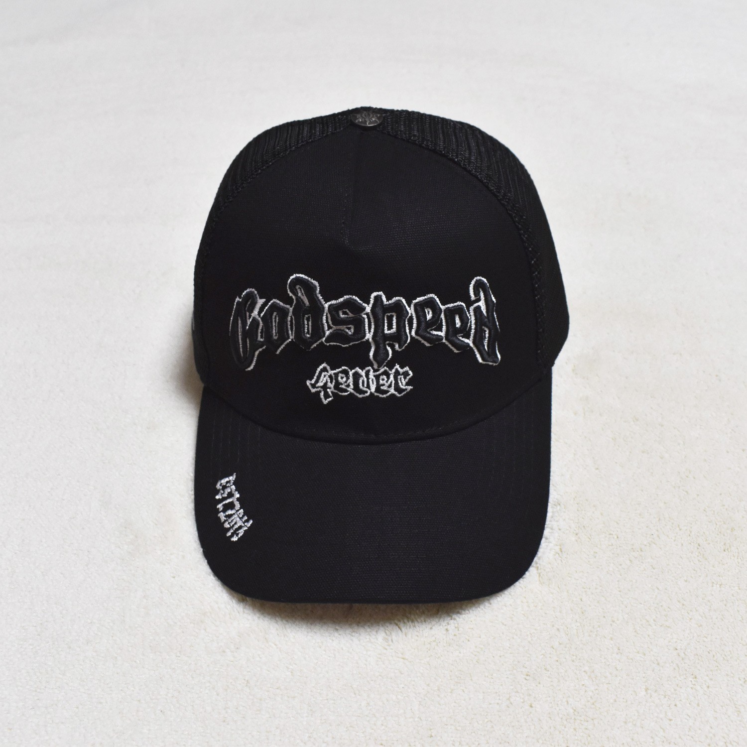 Godspeed 4ever Embroidered Trucker Cap - Mesh Back Gothic Snapback Hat for Men