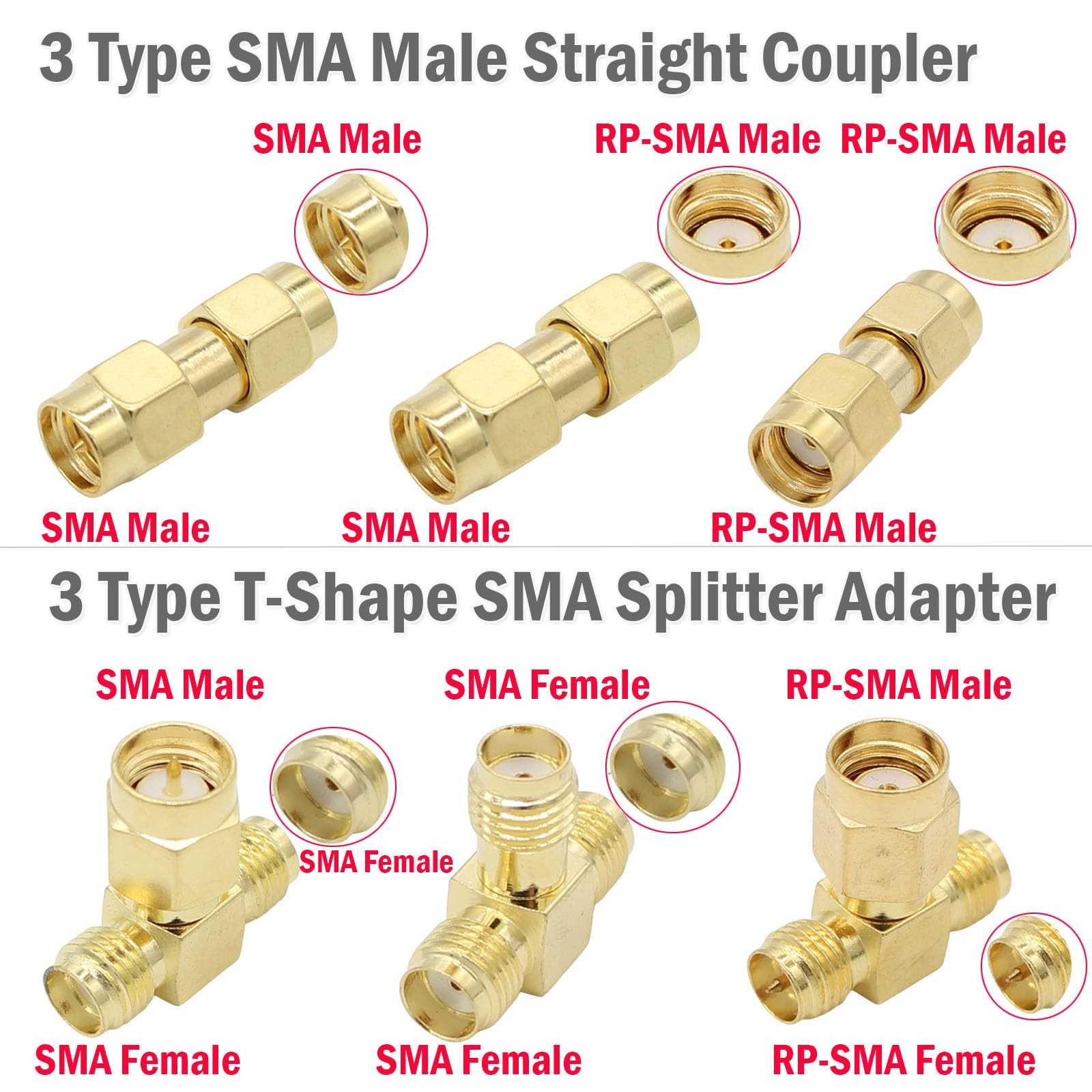 exgoofit SMA Adapter Kit, 18pcs, Gold Plated, Compatible with FPV 18 Type Set