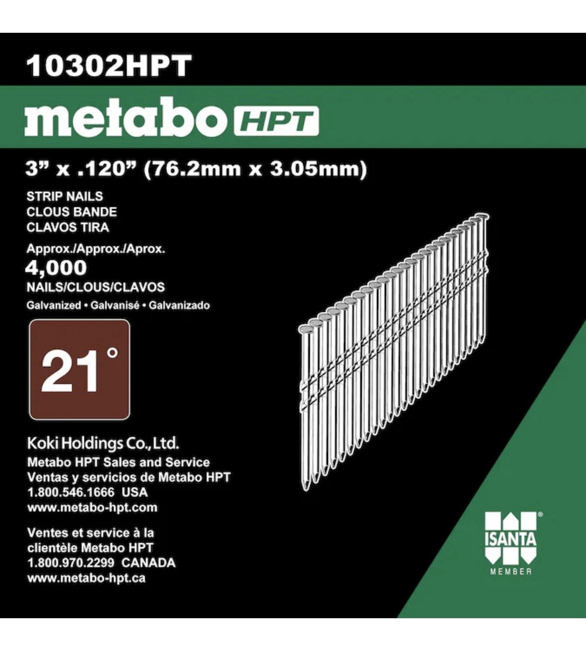 Metabo HPT 10302HPT Steel 21° Round Head Framing Nails (1/2 Box - 2k Count)