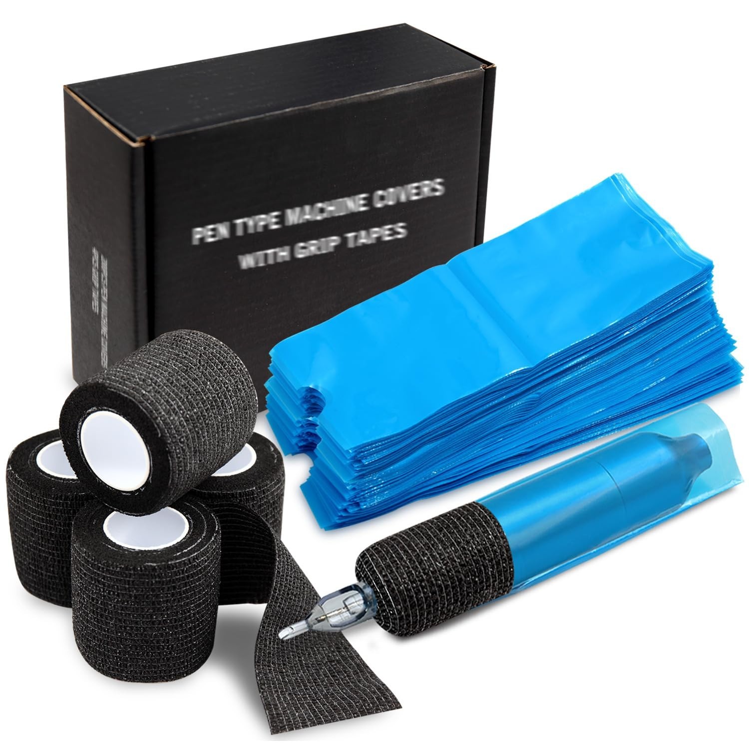 Pen Machine Covers and Grip Tapes 200Pcs Tattoo Machine Covers with 4Pcs Grip...
