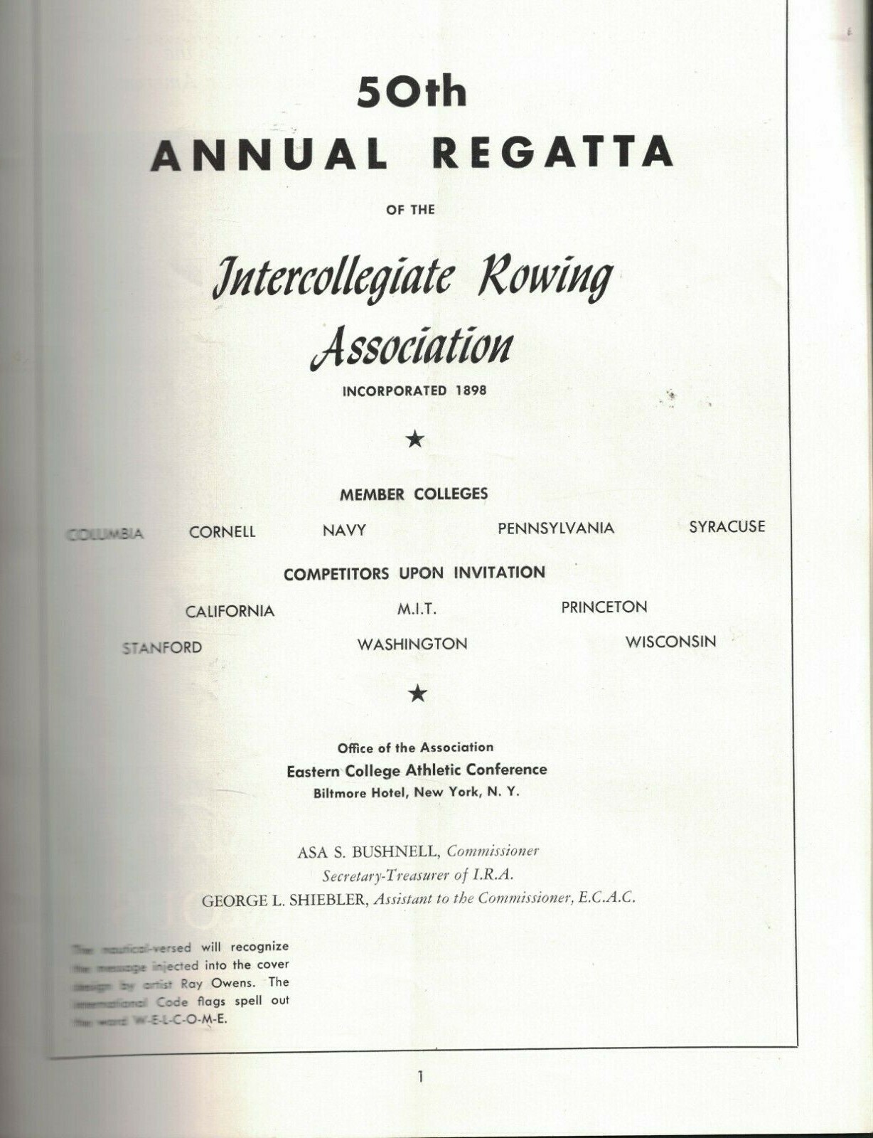 Intercollegiate Rowing Association 50th Annual Regatta Program June 21 1952