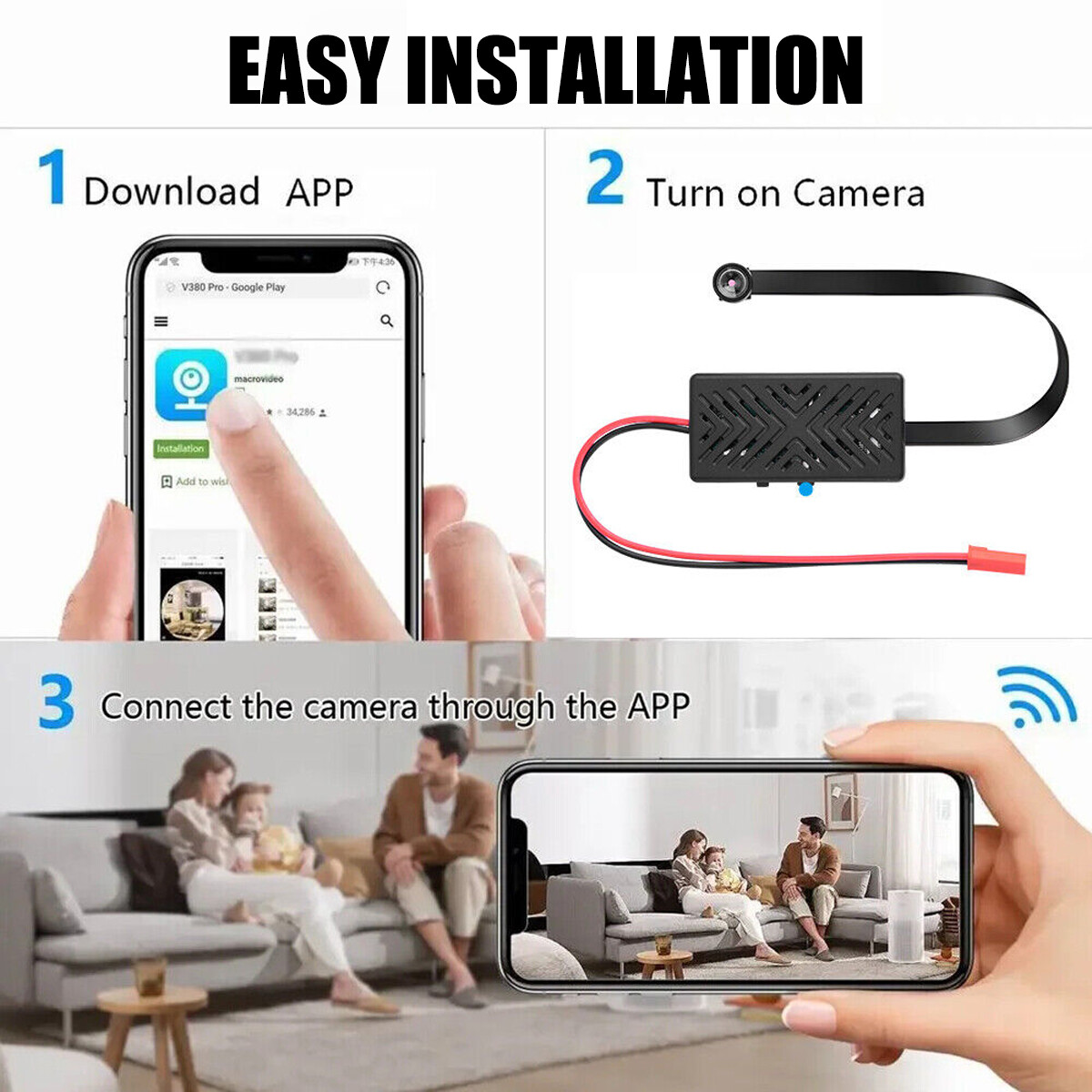 HD 1080P Mini Wifi Camera DIY Pinhole Security Motion Detection DVR 2000mAh 32G