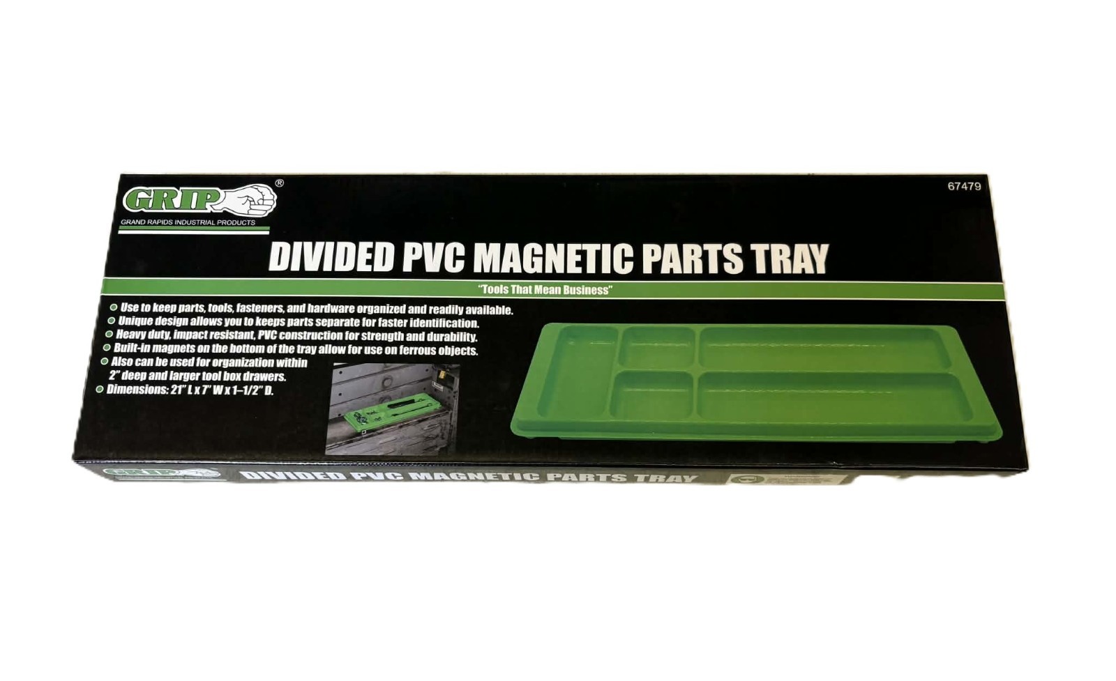 Grip Large Divided PVC Magnetic Parts Tray 21"L x 7"W x 1-1/2"D 67479