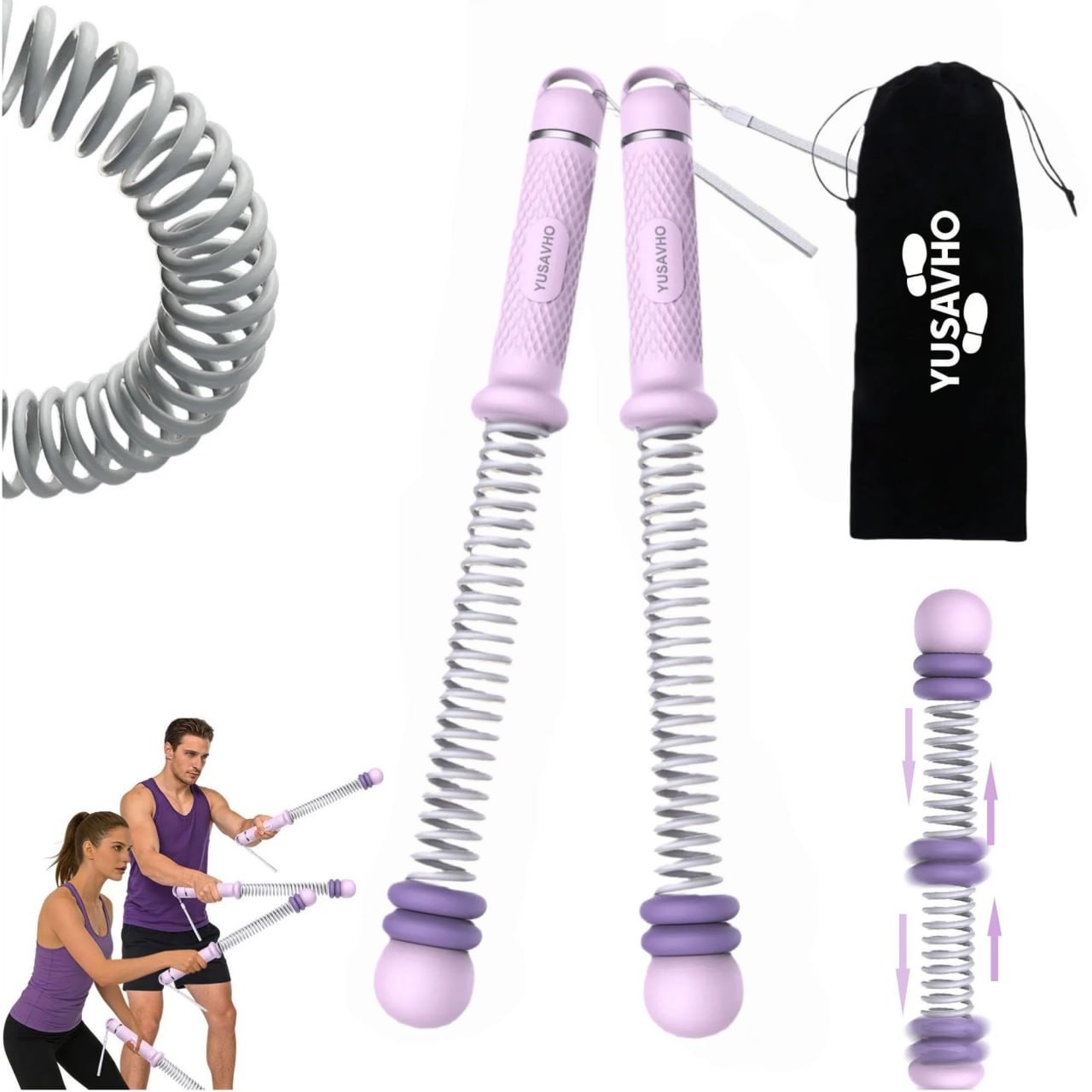 YUSAVHO 2-Pack Adjustable Ropeless Battle Ropes Cordless Home Gym Purple Set
