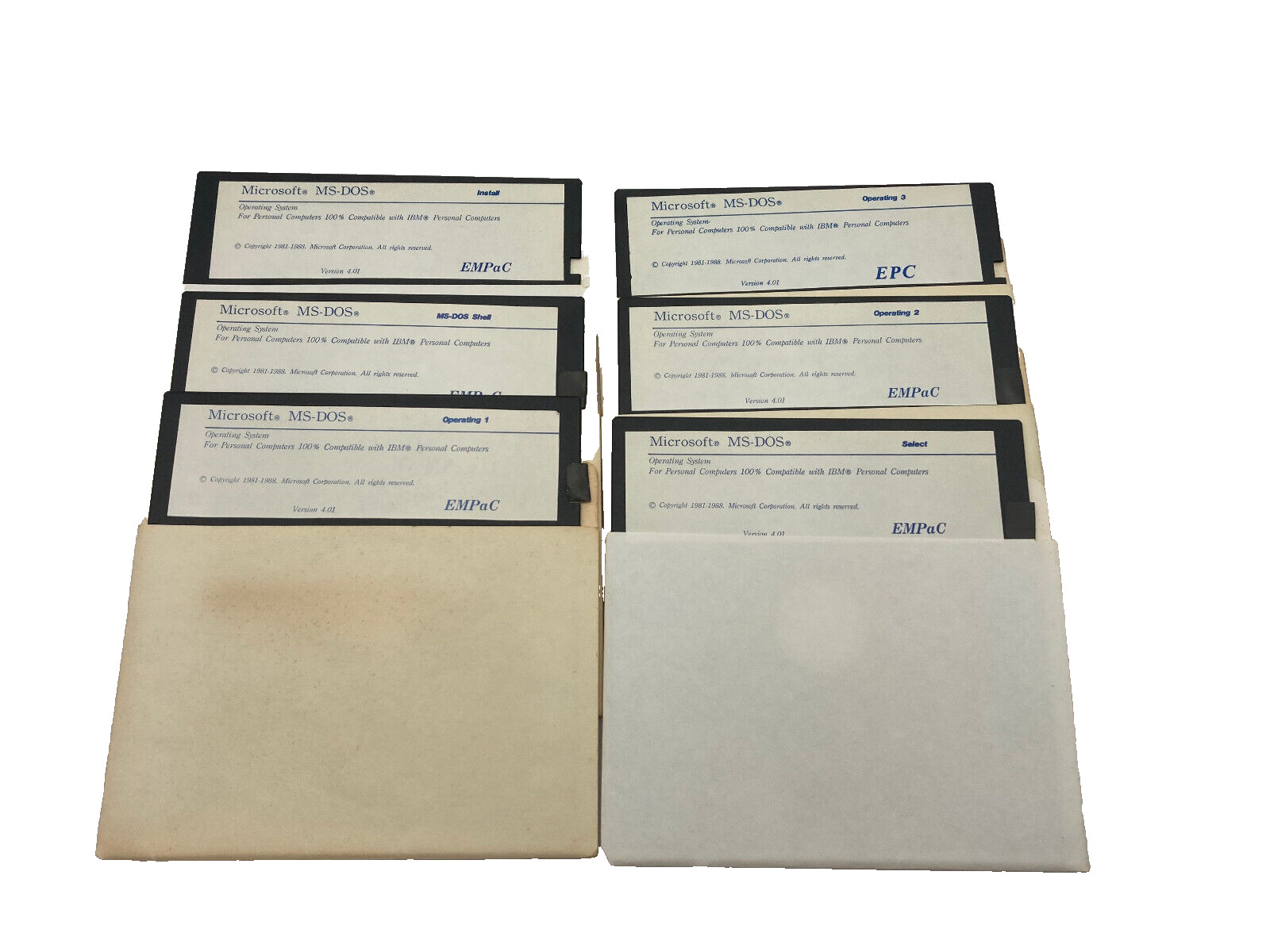 Lot of 7 MS DOS 4.01 5.25 Floppy Disk Software Set OEM Disks EMPaC