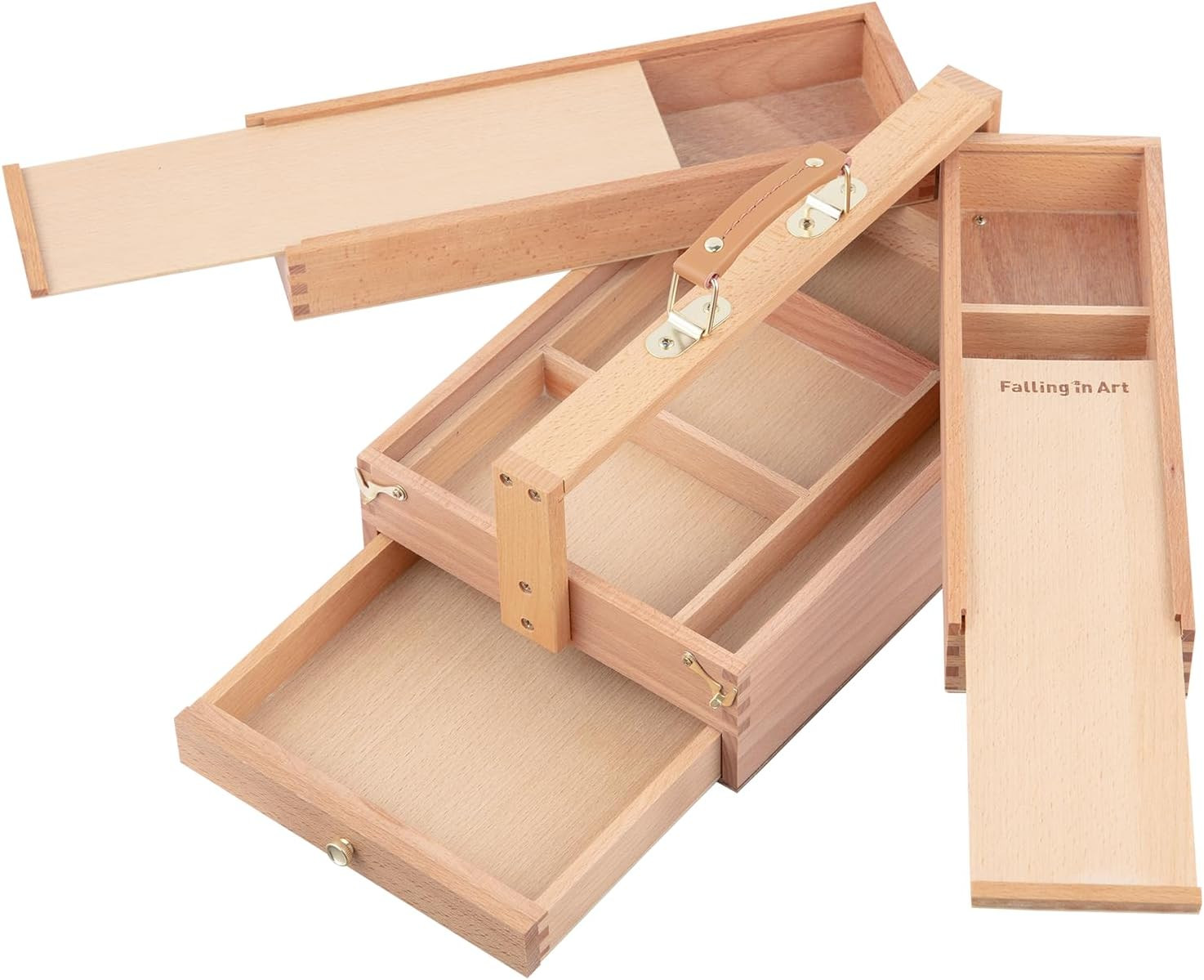 Artist Supply Storage Box, Three Layer Art Storage Tool Box | Portable Beechwood