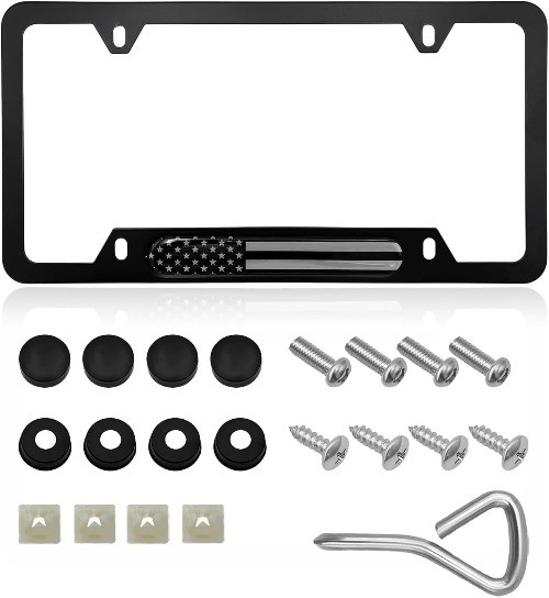 American Flag Stainless Steel License Plate Frame, Rust-Proof Vintage US Patriot