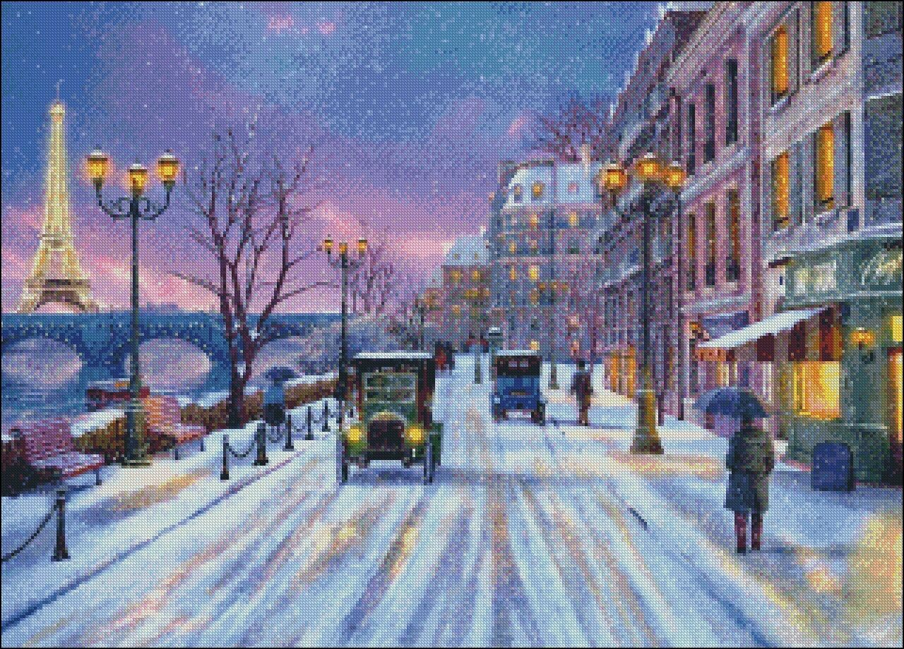 Chart Needlework DIY - Counted Cross Stitch Patterns - Wintertime in Paris
