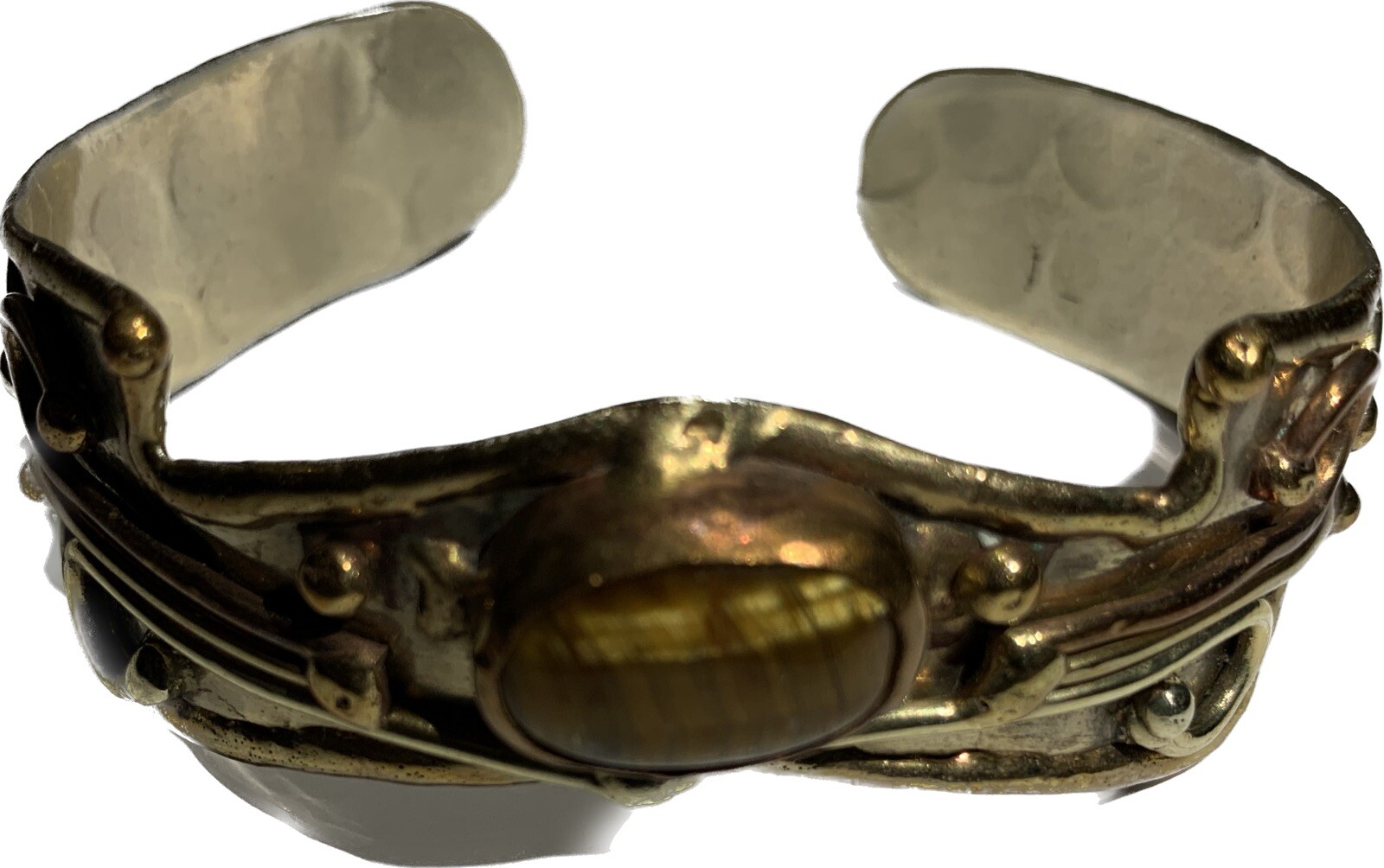 Vintage Artisan Crafted Brass Tiger Eye Bracelet
