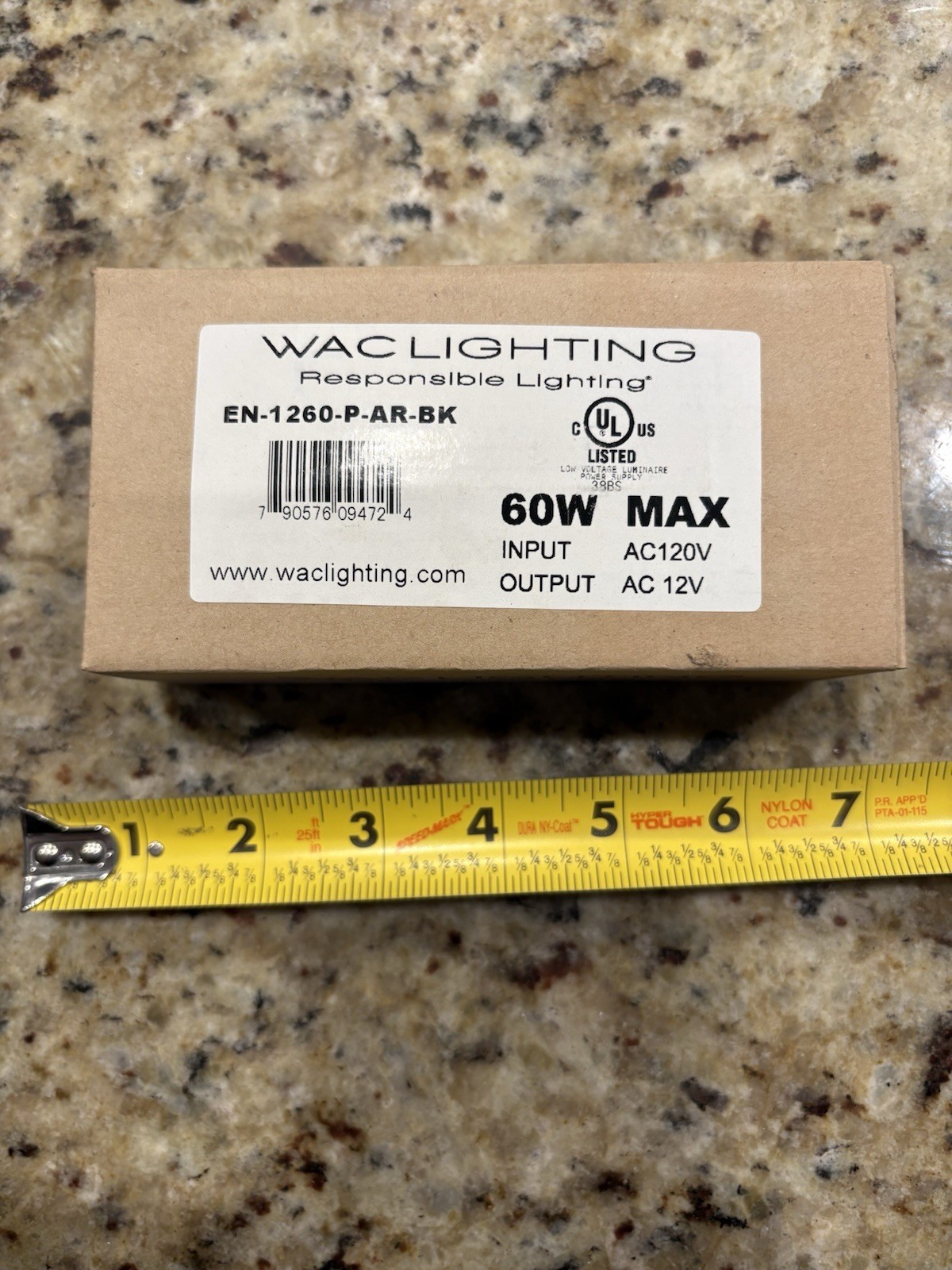 WAC Lighting EN-1260-P-AR-BK 60W Max Class 2 Plug in Power Supply 12V AC