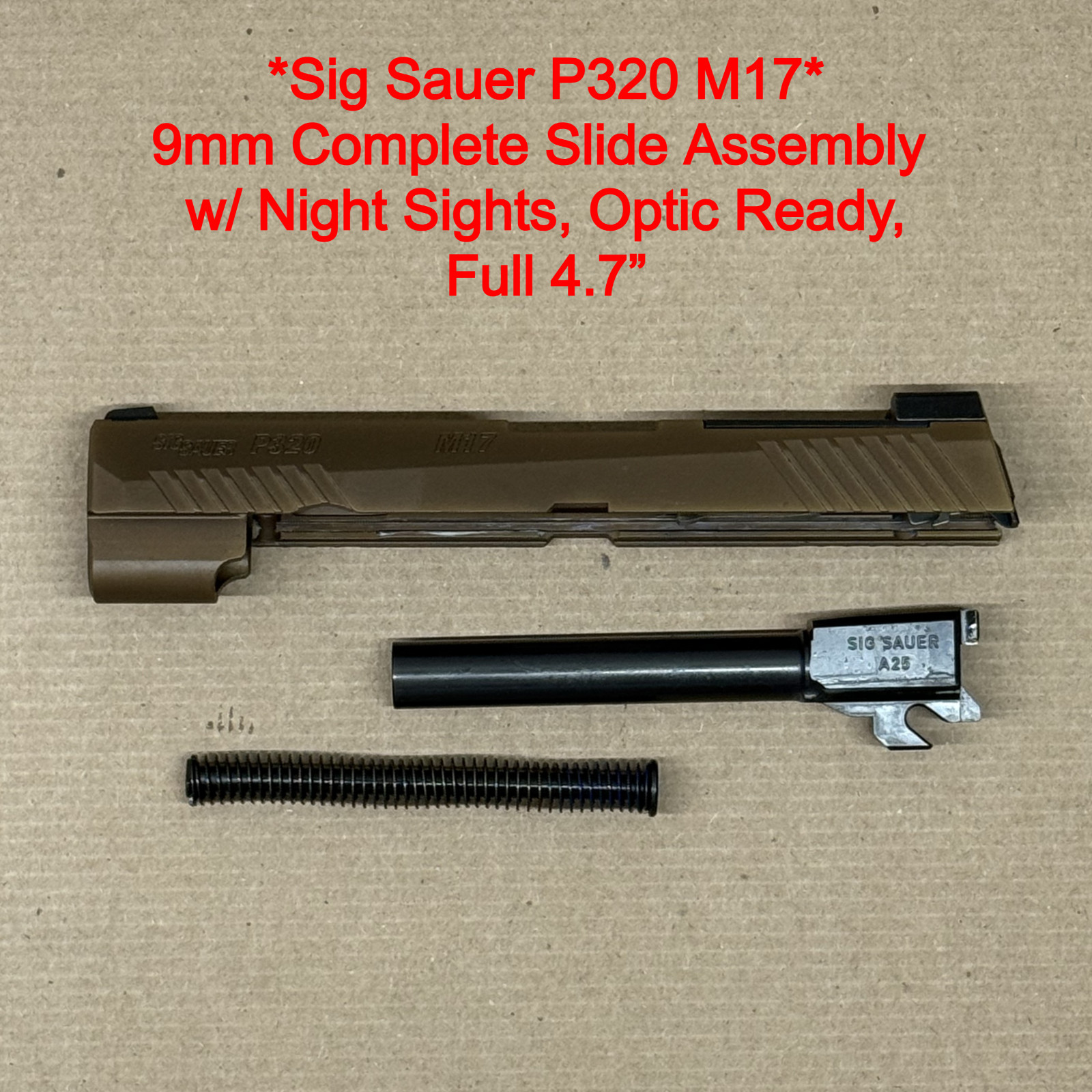 Sig Sauer P320 M17 9mm Complete Slide 4.7" Full Optic Cut Night Sights OEM FDE