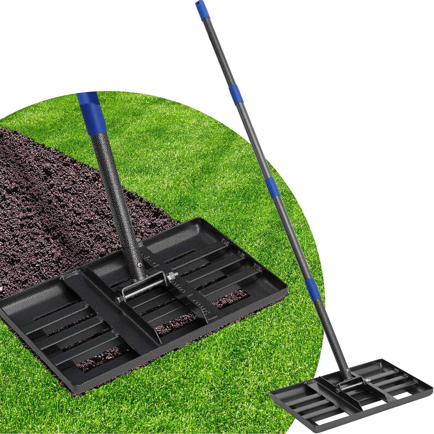Heavy Duty Lawn Leveling Rake, 17"X10" Lawn Leveler Garden Tool with Smooth roun