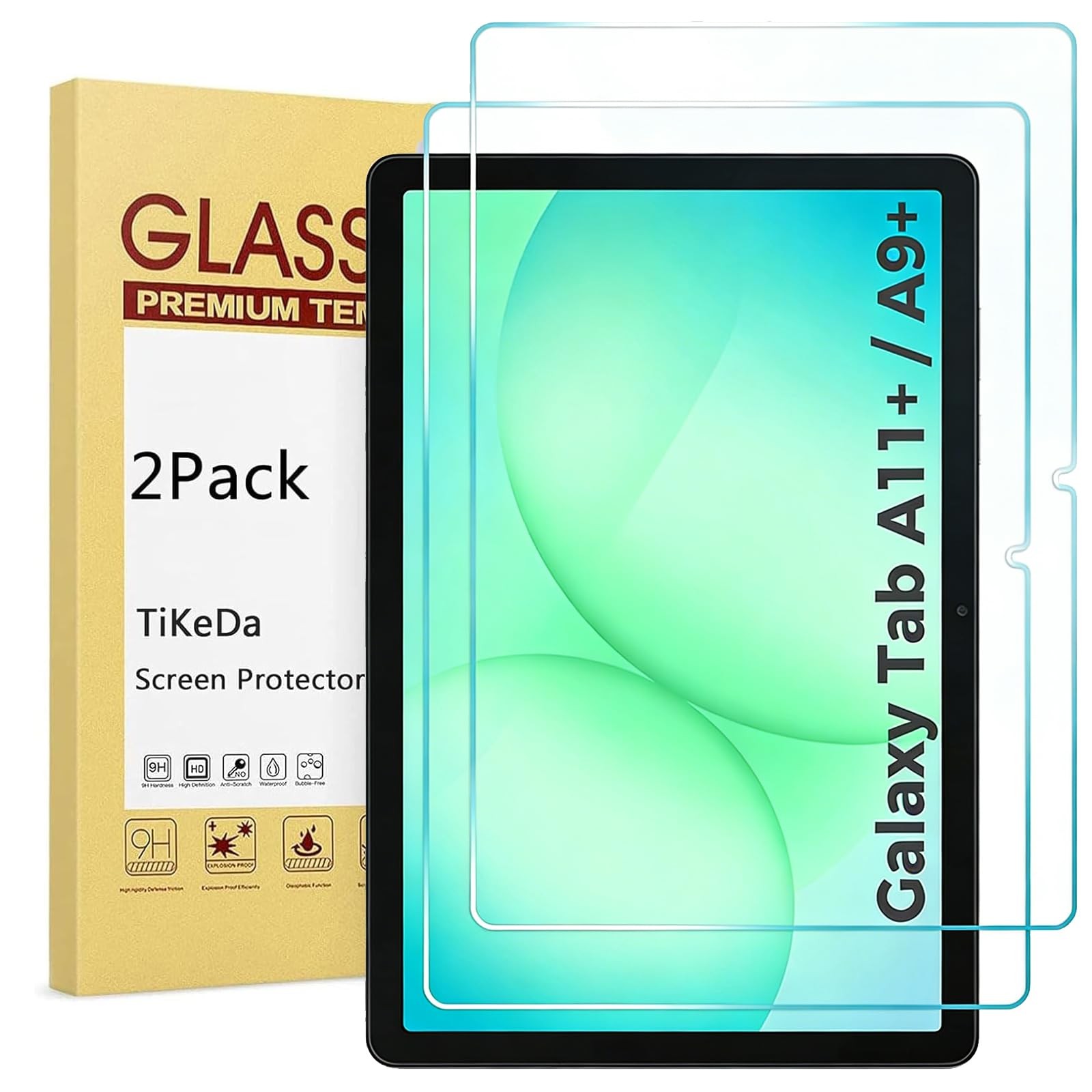2 Pack HD Tempered Glass Screen Protector for Galaxy Tab A11 Plus A9 Plus 11