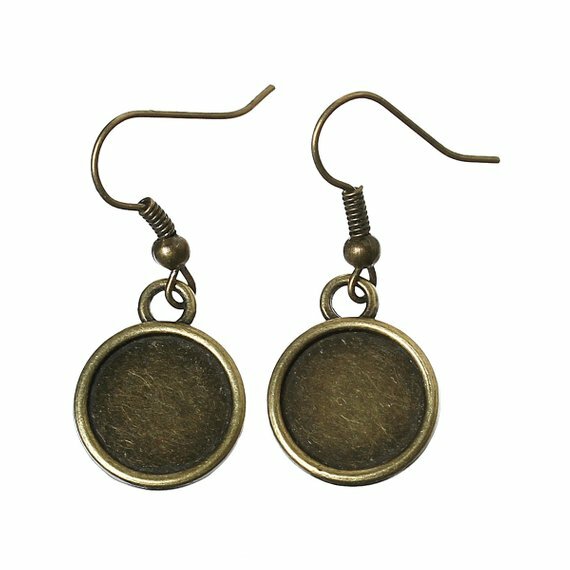 10 pcs. Antique Bronze Earring Dangle Hooks Settings Bezels Cabochons – 12mm
