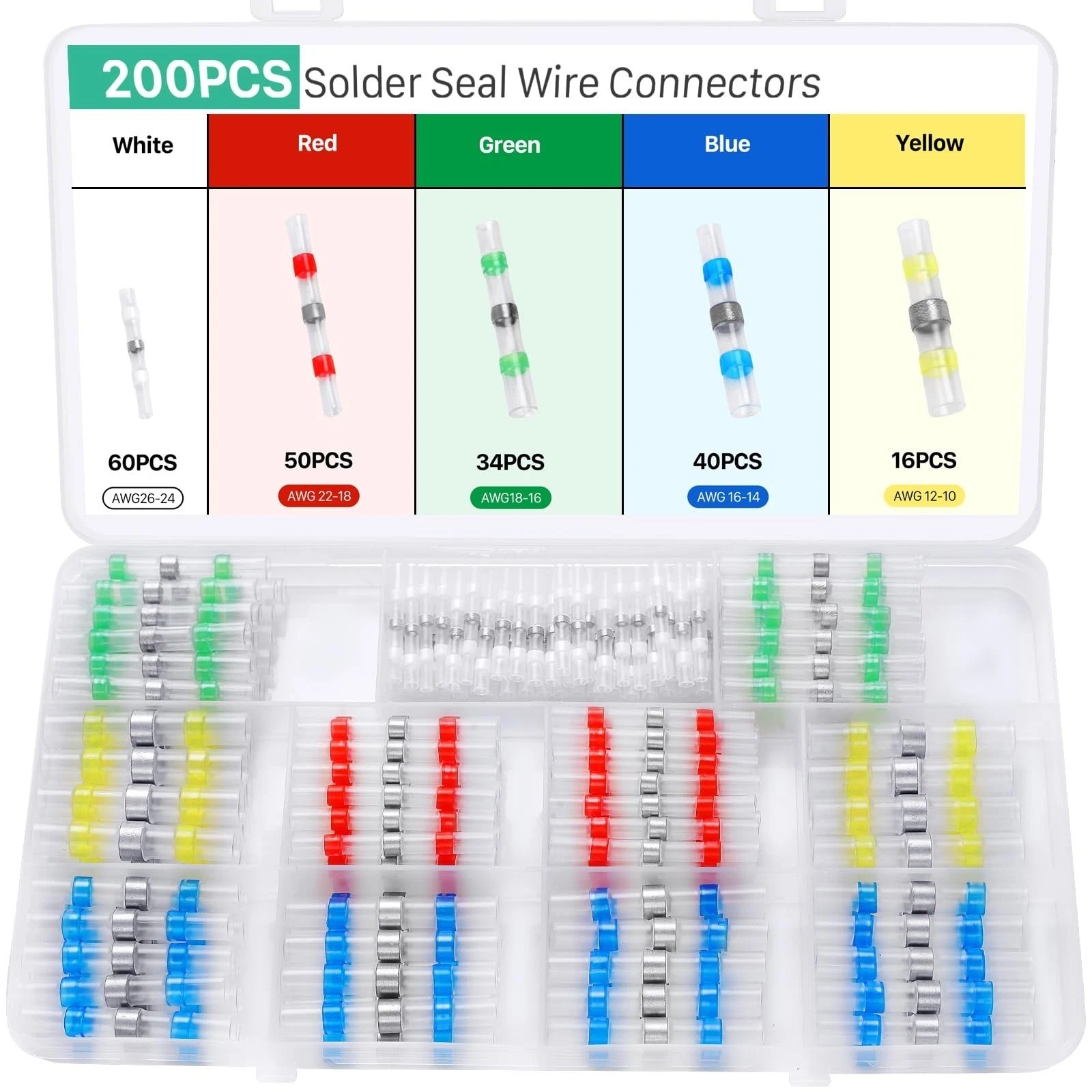 200 Solder Seal Wire Butt Connectors Waterproof Electrical Splice Wire Terminals