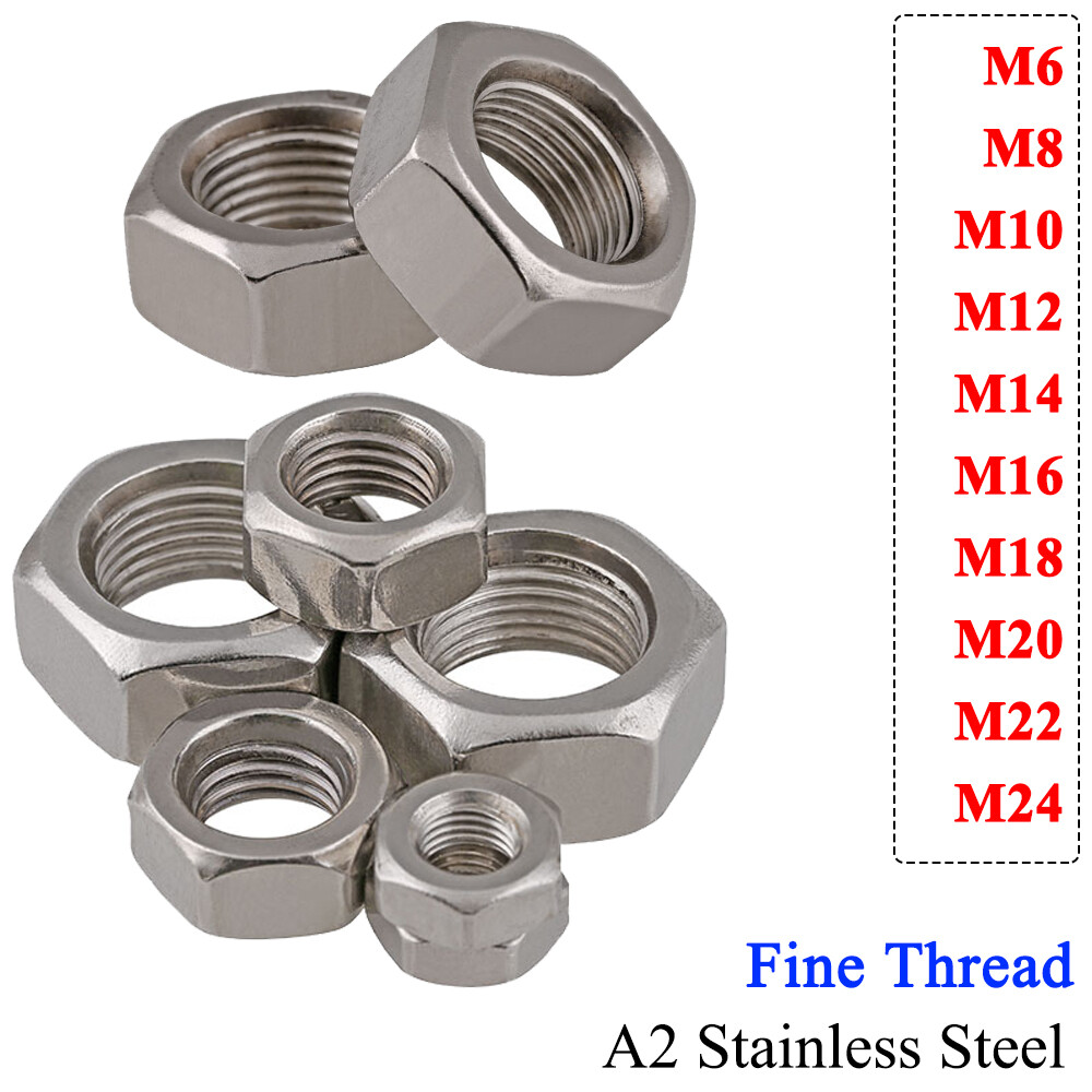304 Stainless Steel Fine Thread Hex Full Nuts M6 M8 M10 M12 M14 M16 M20 M24