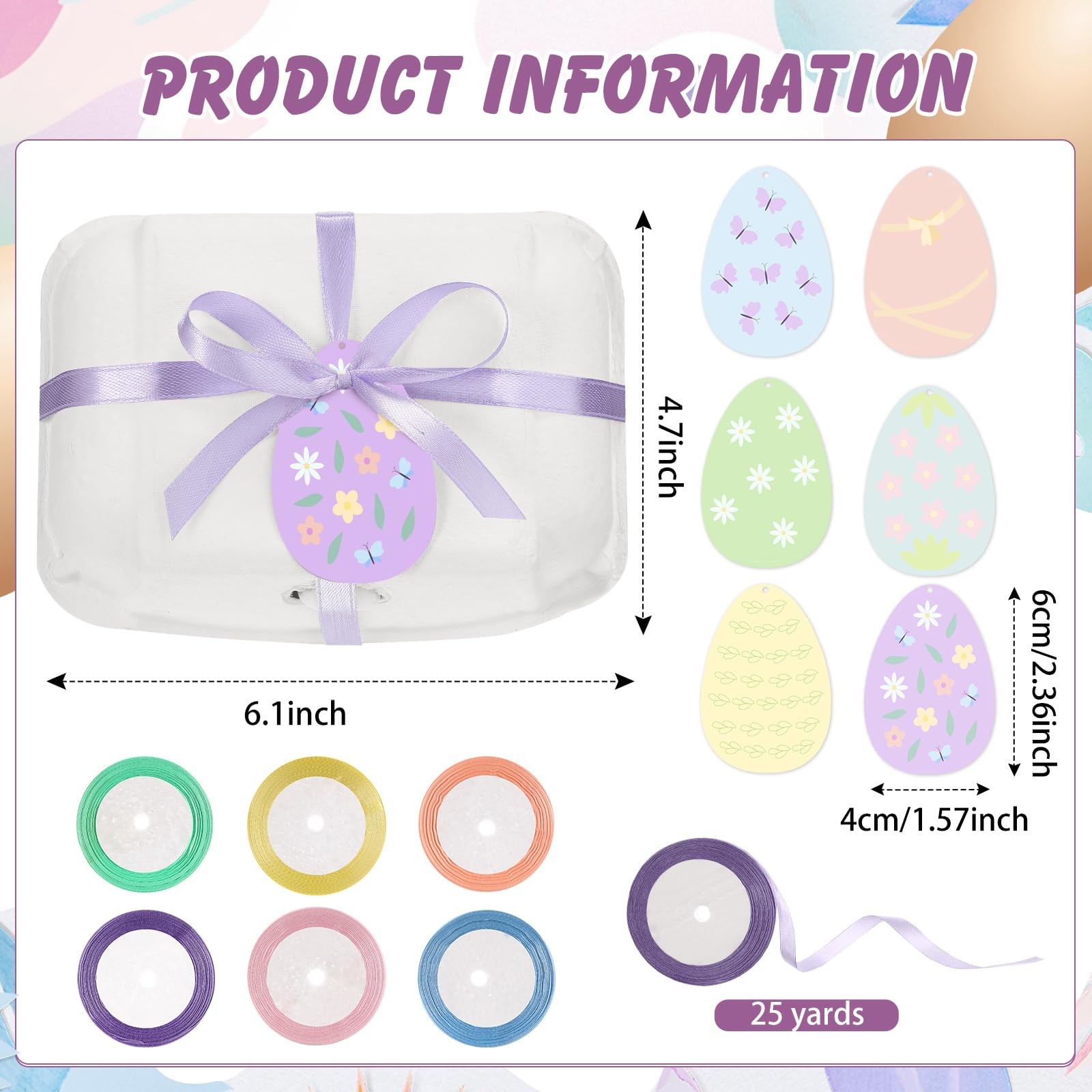 24 PCS 6 Count Easter Egg Cartons White Natural Pulp With Ribbon Gift