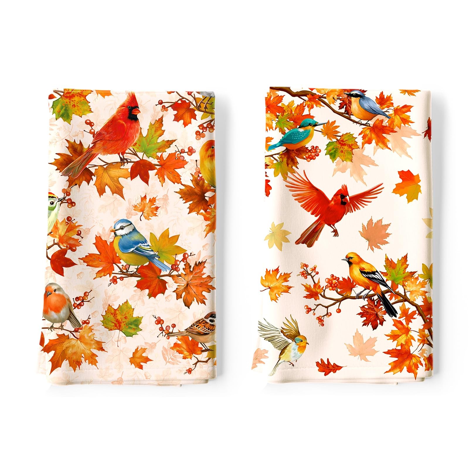 18.9x27.5 Inch Fall Bird Maple Leaf Cotton Kitchen Tea Towel Dish Cloth