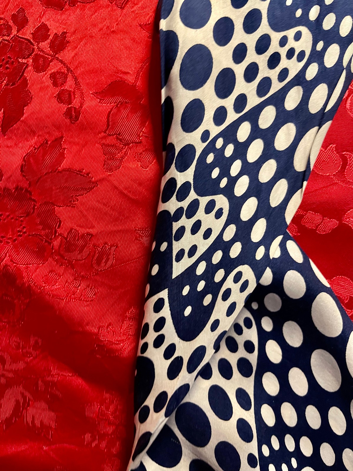 Silk Scarf Reversible Navy and Cream Polka Dot Patterns