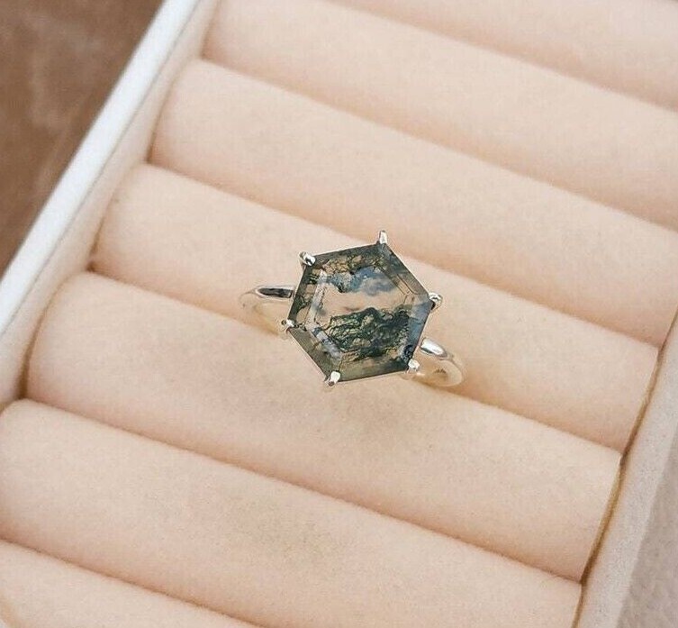 Natural Green Moss Agate Ring, 925 Sterling Silver Ring, Handmade Gemstone Ring