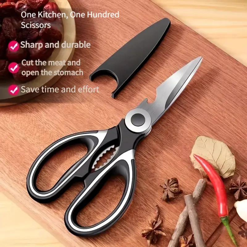 Multi-Use Kitchen Scissors, Stainless Steel, Cuts Chicken Bones/Fish, Durable