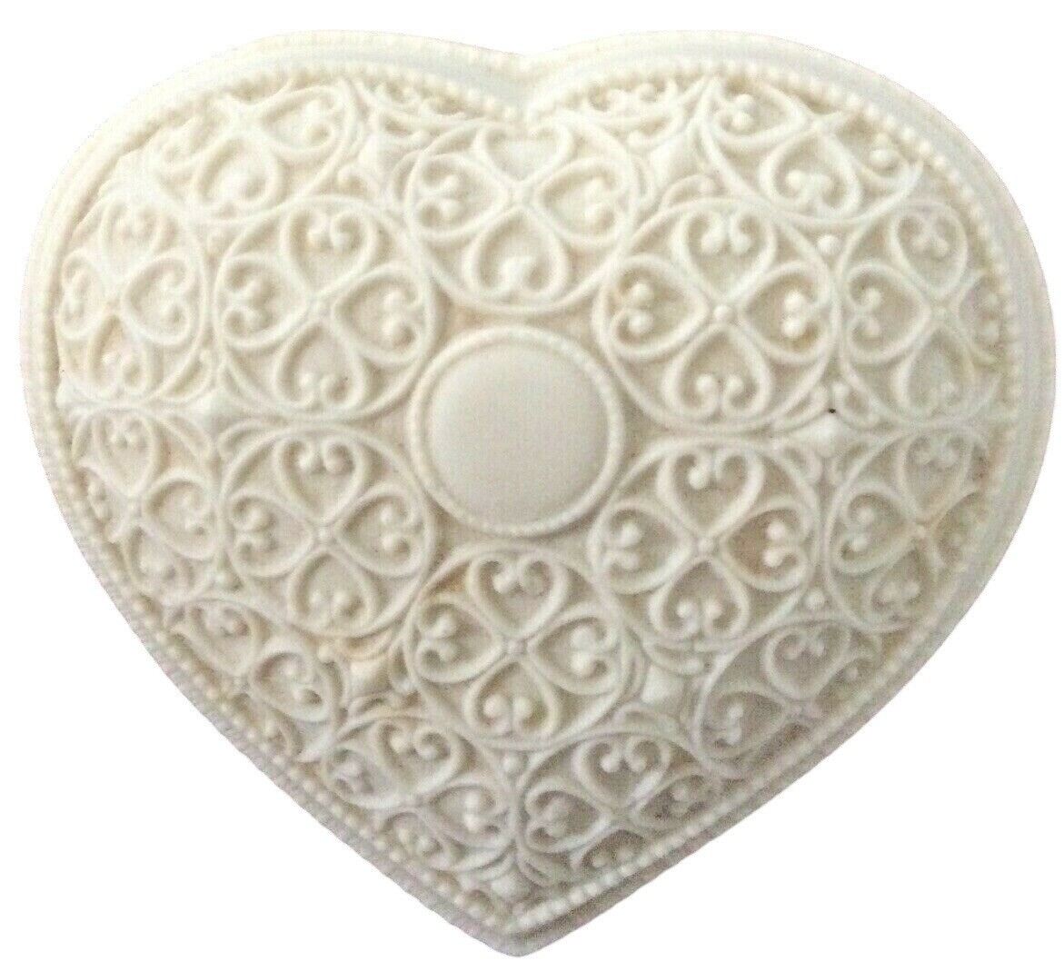 3” Heart Dish Delicate Ivory Colored Porcelain Bisque Trinket Ring Box