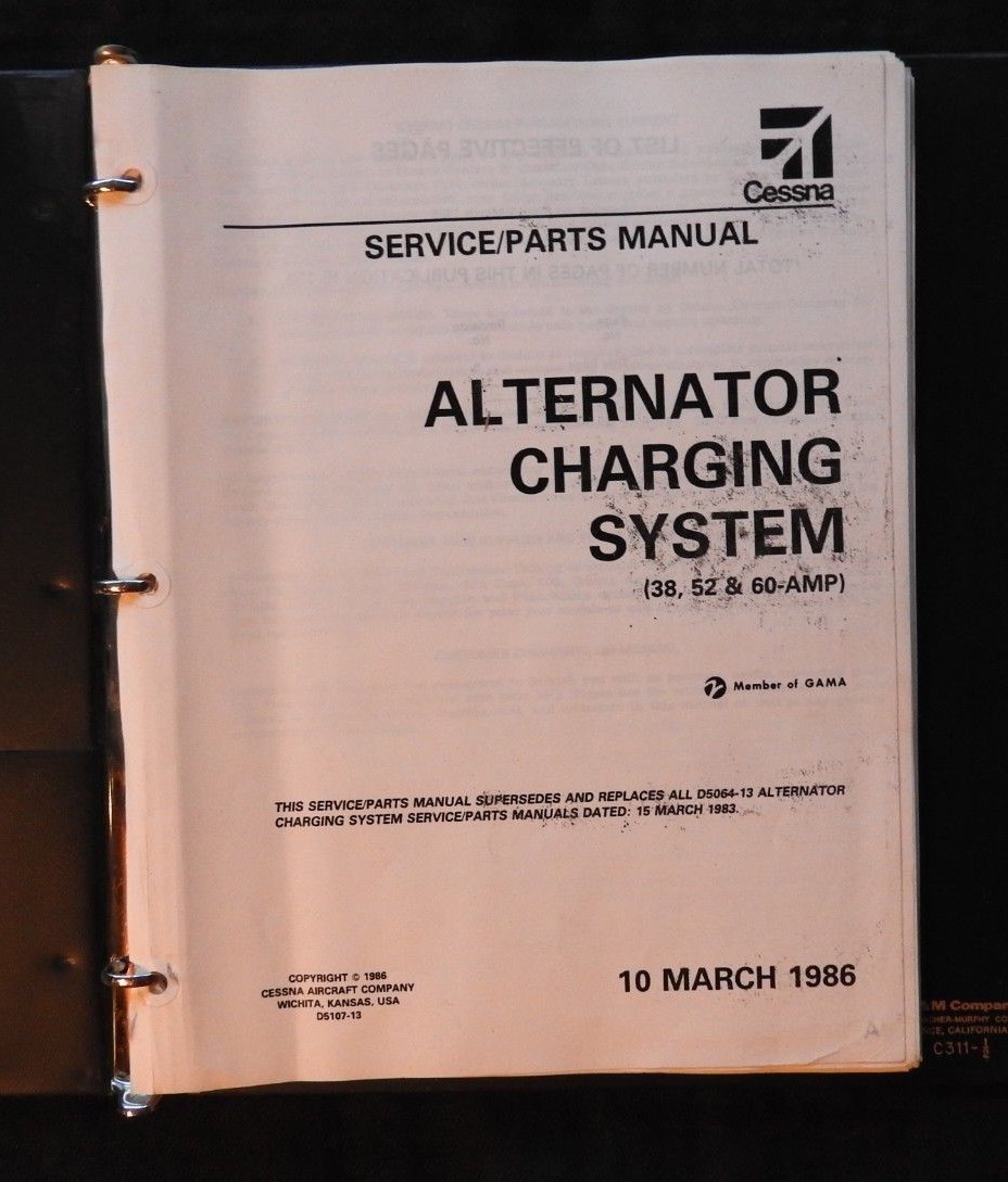 GENUINE CESSNA AIRCRAFT AIRPLANE 38 52 60 AMP ALTENATOR CHARGING SYSTEM MANUAL