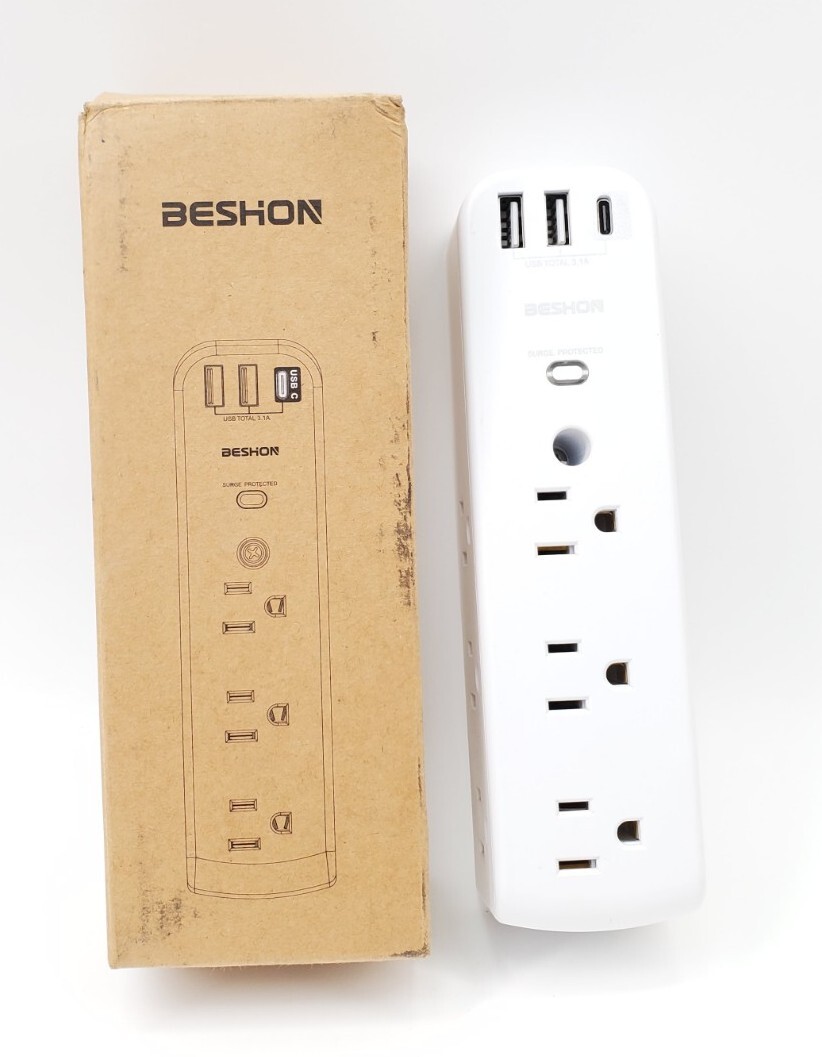 Beshon Power Strip 3 Outlets w/ 2 USB Ports 1 USB C Outlet