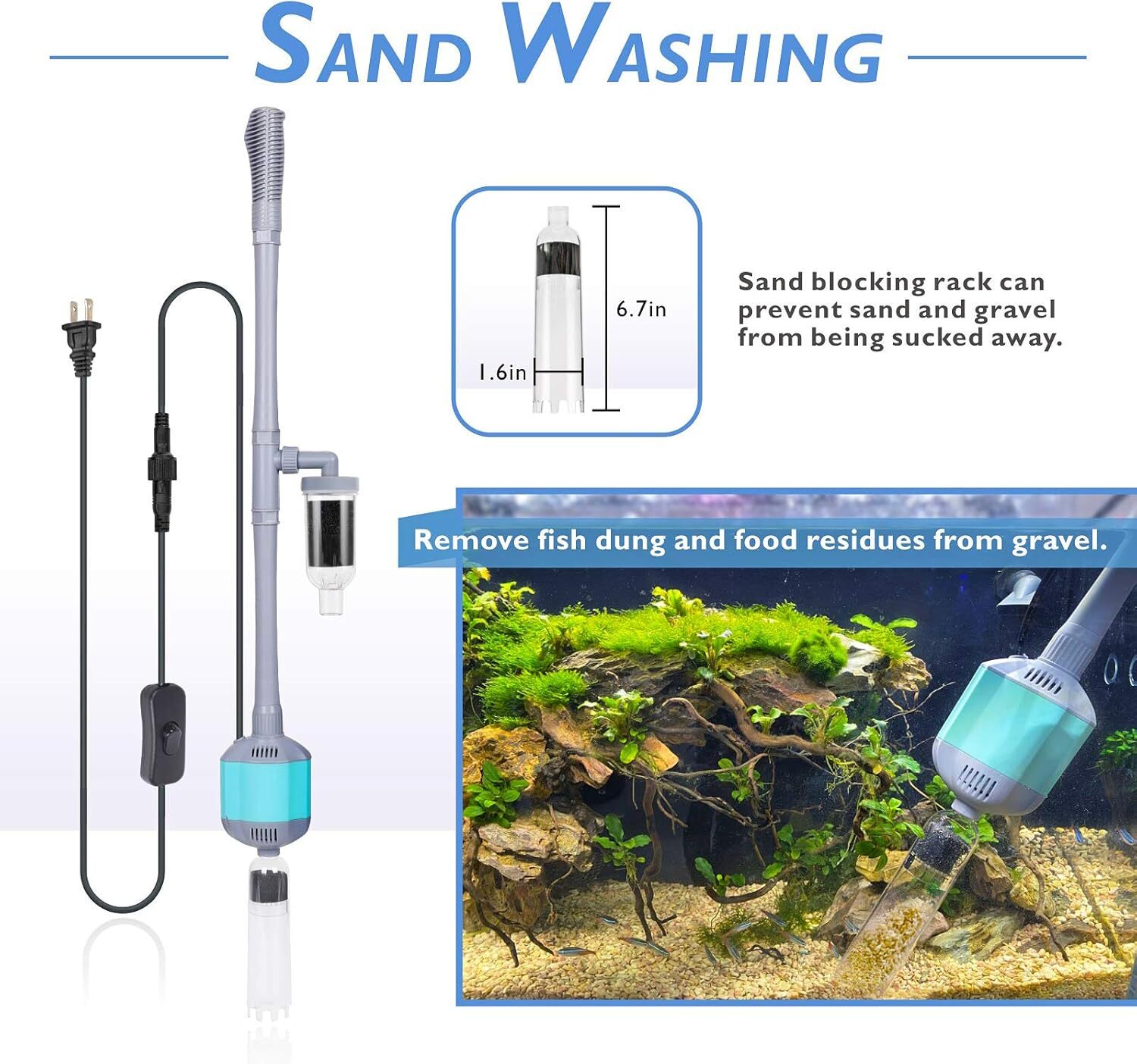 hygger 360GPH Electric Aquarium Vacuum Gravel Cleaner Adjustable Automatic