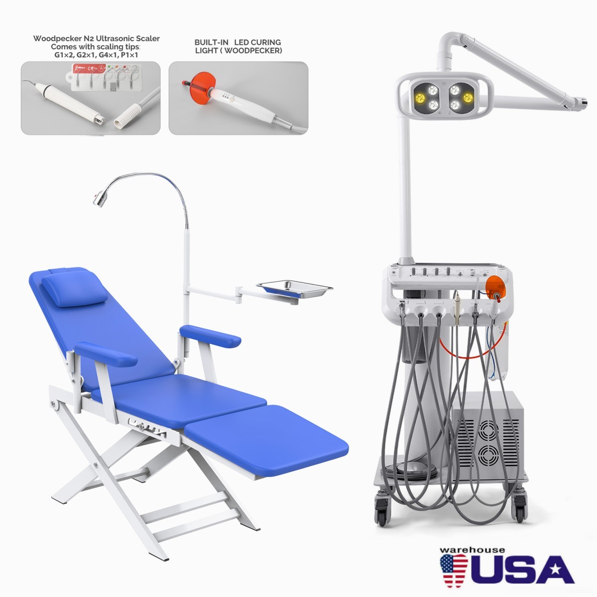 Portable Dental Delivery Unit Air Compressor Cart +Surgical Lamp Arm /Silla