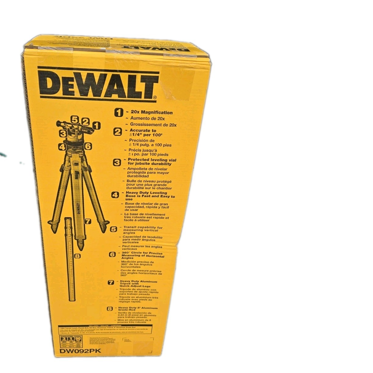 DEWALT DW092PK Heavy Duty 20x Transit Level Kit w/ Tripod, Grade Rod & Case