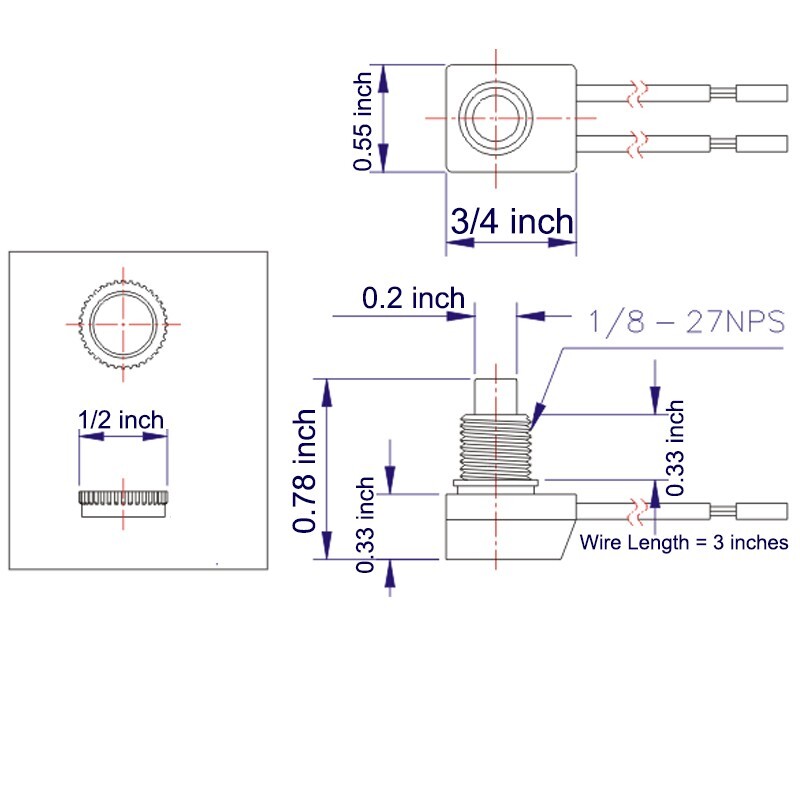 Zing Ear ZE-107S Inline Push Button Light Lamp Canopy Switch Single Pole On Off